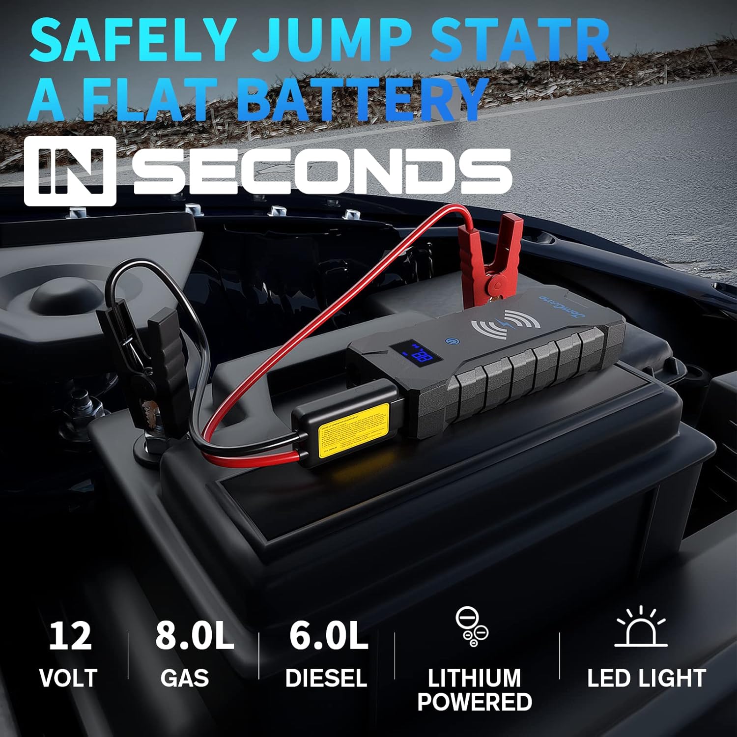 JQ3500 Portable Jump Starter, 3500A 12V Car Battery Booster Pack for Upto 10.0L Gas or 8.5L Diesel Engines, Jumper and Jump Box with 100W Two Way Fast Charge, 36 Months Ultra-Long Standby