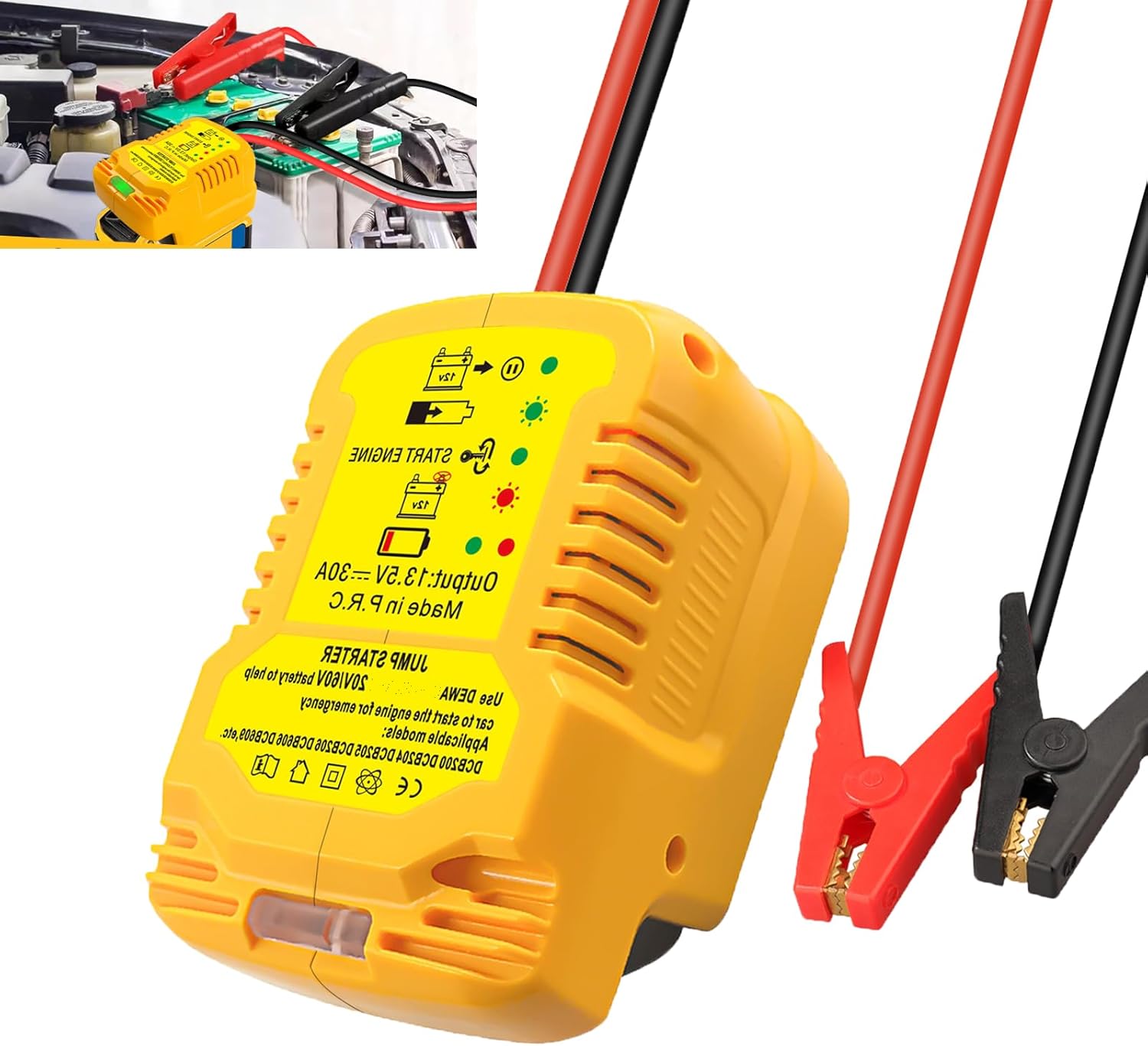 Jump Starter Adapter for DeWalt 20V/60V Li-ion Battery Powered with Jumper Cable Clamps Portable Car Battery Charger Jump Starter(Battery Not Included)