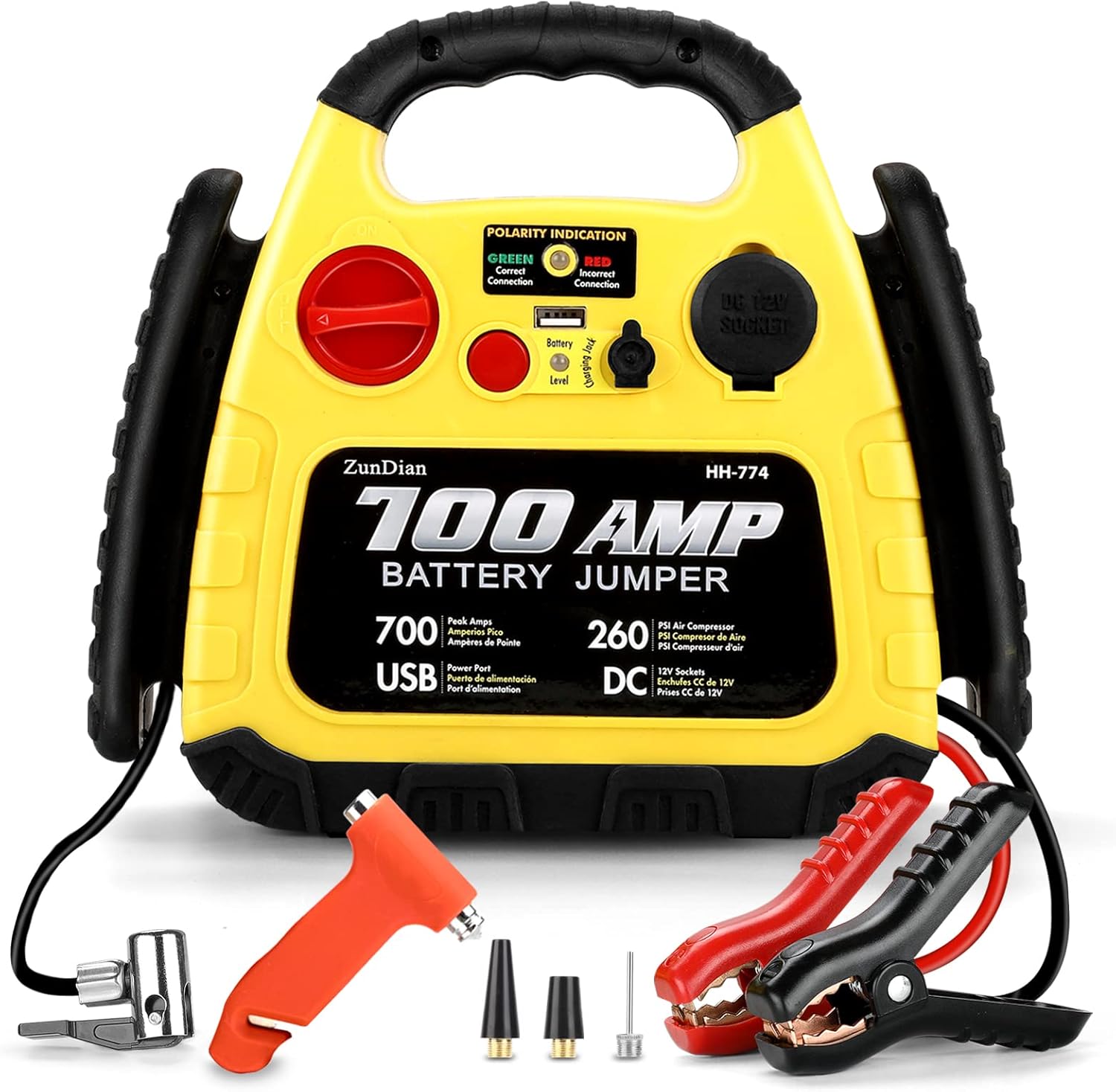 Jump Starter with Air Compressor 260PSI, 1000A Portable Car Jump Starter, 4-in-1 Battery Booster Pack for Vehicles(3L Gas/Diesel), Safety Jumper Cable with USB/DC Port