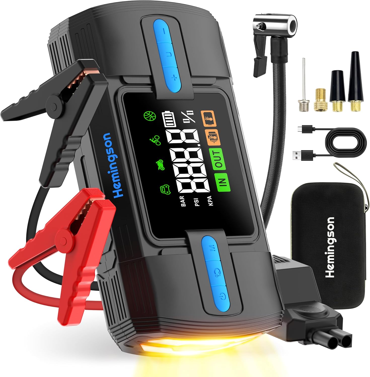 Jump Starter with Air Compressor, 3000A 160PSI Car Battery Jump Starter for 9.0L Gas  8.0L Diesel Engines, 12V Portable Car Jumper with LCD Display  4-Mode LED Flashlight