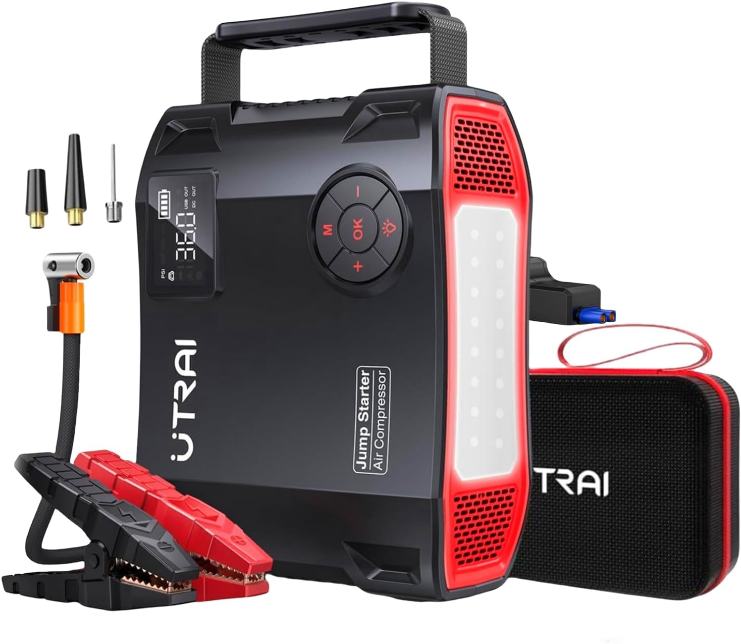 Jump Starter with Air Compressor, 6000A Car Battery Jump Starter Portable with 150PSI Tire Inflator, 12V Battery Booster Jump Pack, 160W DC Out, 1600LM LED Flashlight (All Gas/ 8.0L Diesel)