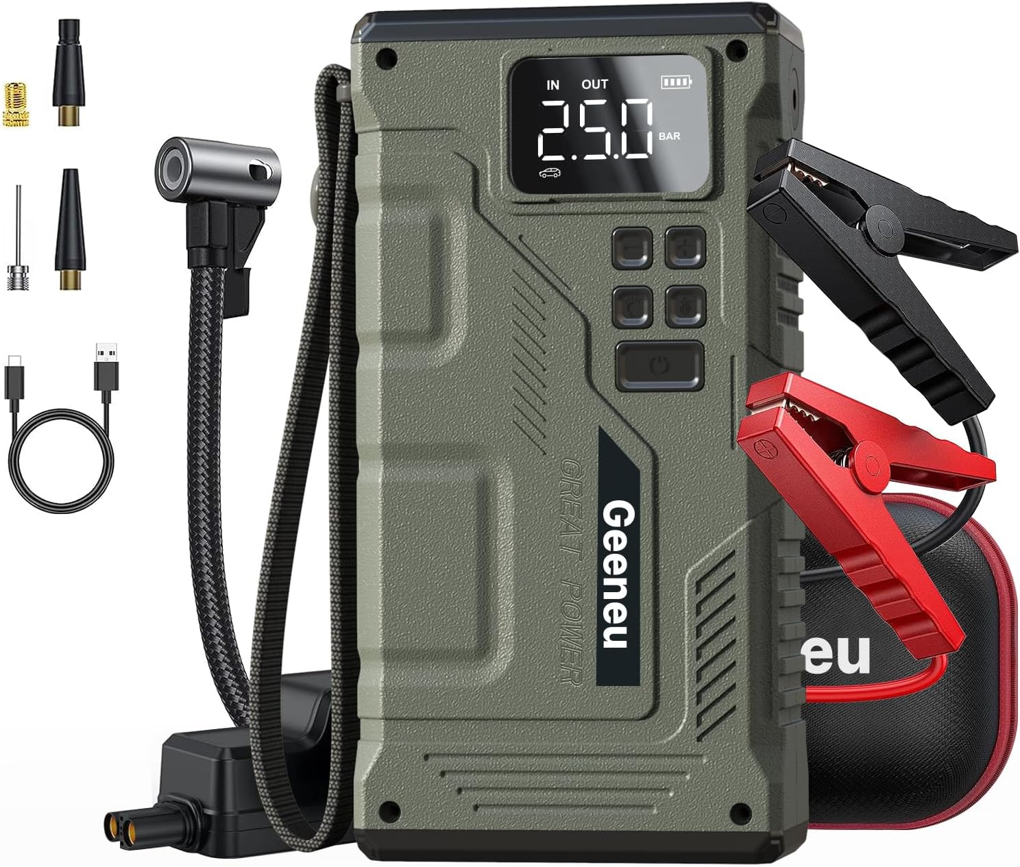 Jump Starter with Air Compressor, Portable 3500A Peak Car Battery Jumper Starter with 150PSI Digital Tire Inflator (9.0L Gas/7.5L Diesel), 12V Battery Power Pack Booster Jump Box