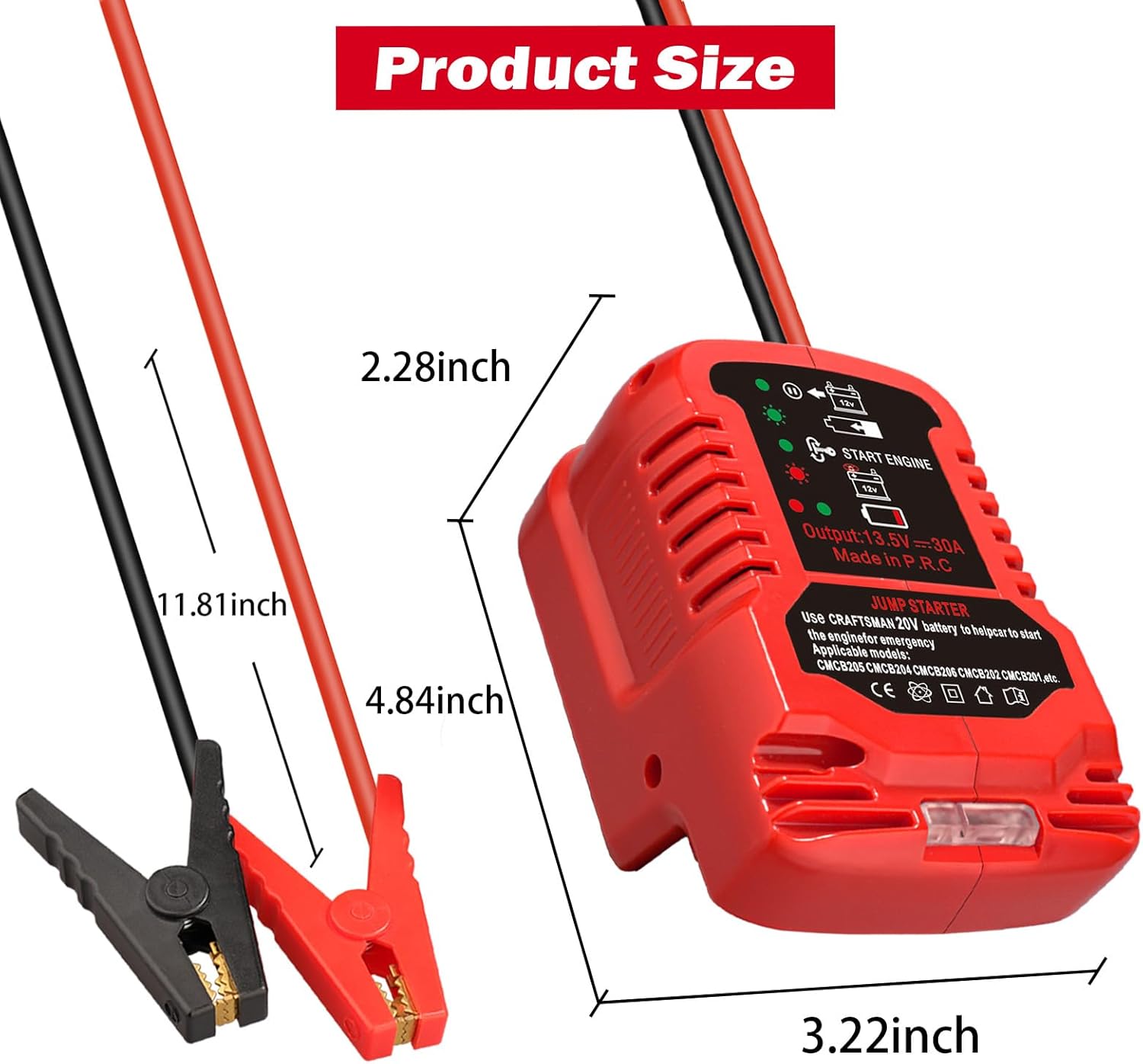 Jumper Adapter Jumper Cables Compatible with Craftsman 20V V20 Batteries,11AWG Jump-Starter Auto Booster Cable Jumper Box Jumper Assister for Jump Starting Car Using Tool Battery,Engine Up to 3.5L