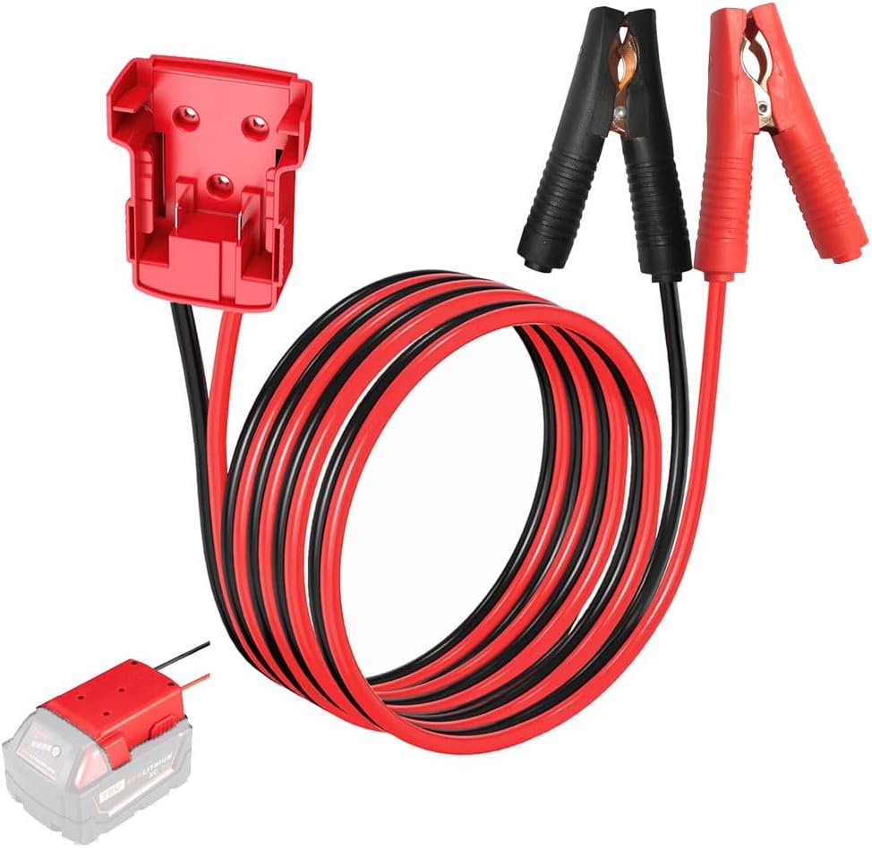 Jumper Cable Clamps for Milwaukee M18 18V Battery Jumper Starterfor Mid-Size Cars Light Trucks Car, Automotive Booster Cables 6ft 8AWG Cable Power Tool Line, Silicone wire 392℉(200℃)