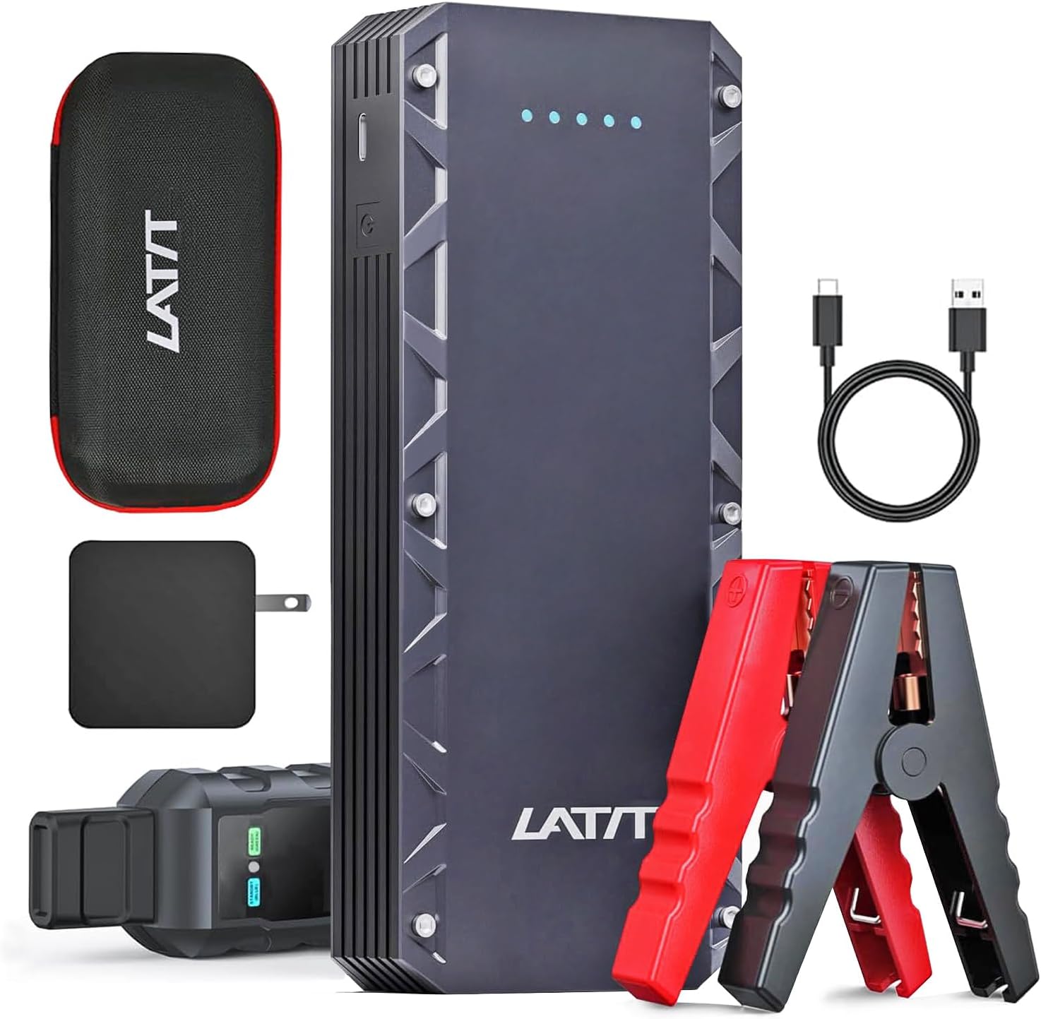 LATIT 2000A Peak Car Jump Starter, 20000mAh 12V Booster Pack Jump Starter for Up to 7.5L Gas/6.5L Diesel Engine, Powerful Jump Starter Battery Pack with Smart Jumper Cable, LED Light and LCD Display