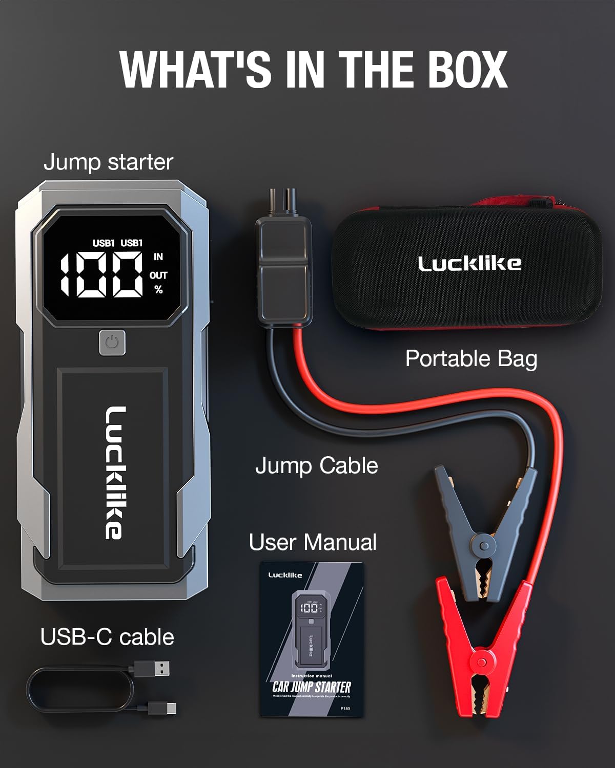 Lucklike Car Jump Starter, Portable Car Jump Starter, Car Battery Charger Jump Starter, Jump Starter for Car, Portable Jump Starter for Car, 3000A Car Jump Starter for 8.0L Gas/7.0L Diesel, LED Light