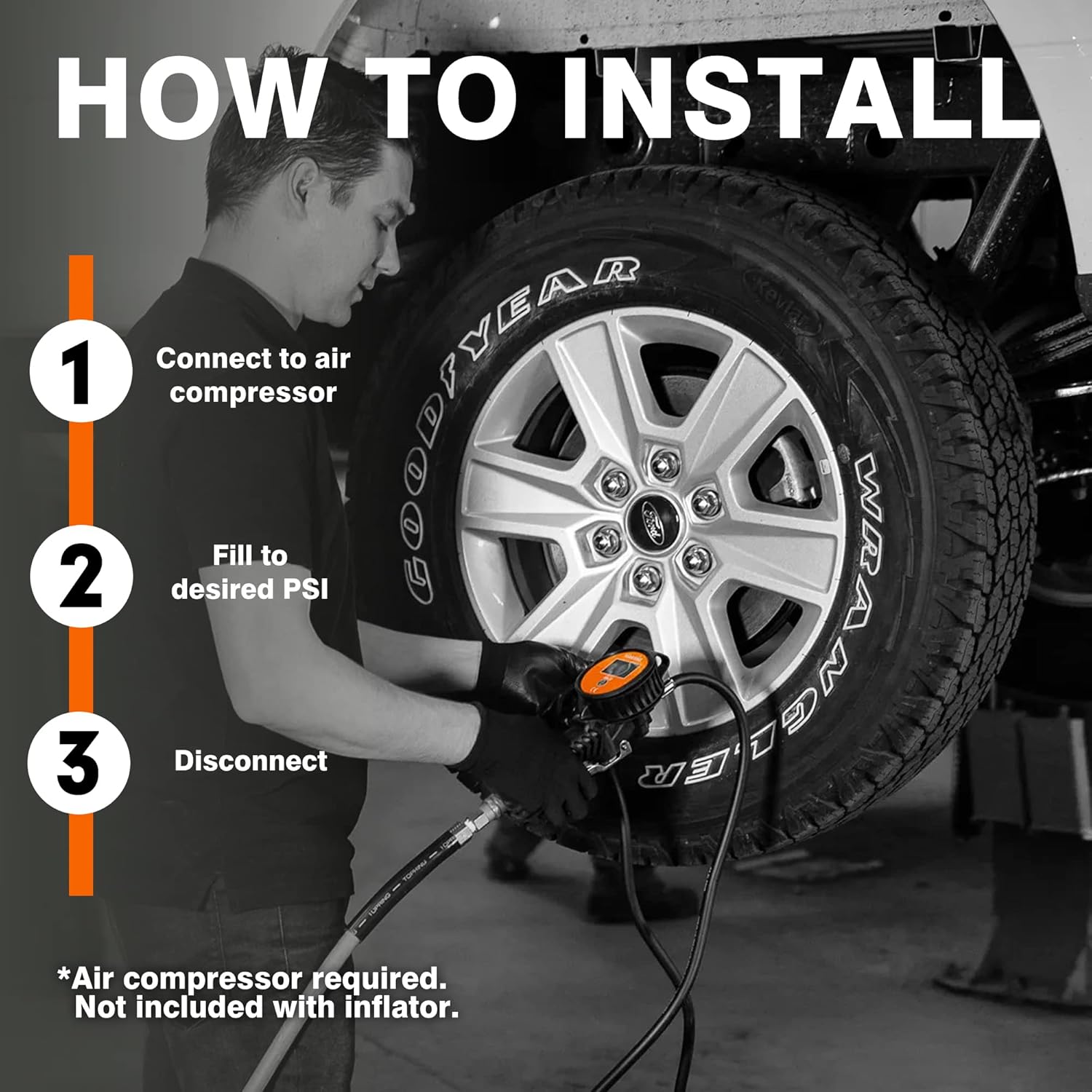 Martins Automatic Tire Inflator Deflator MW-60, 145 psi, Wall-Mounted Unit with 25’ Air Hose, Overpressure System (OPS), LCD Screen  Backlight