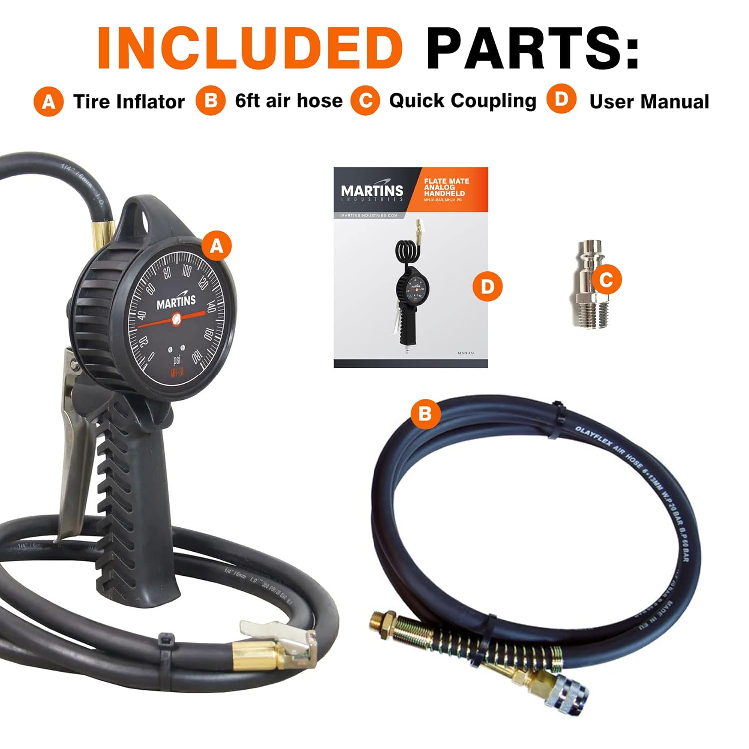 Martins Automatic Tire Inflator Deflator MW-60, 145 psi, Wall-Mounted Unit with 25’ Air Hose, Overpressure System (OPS), LCD Screen  Backlight