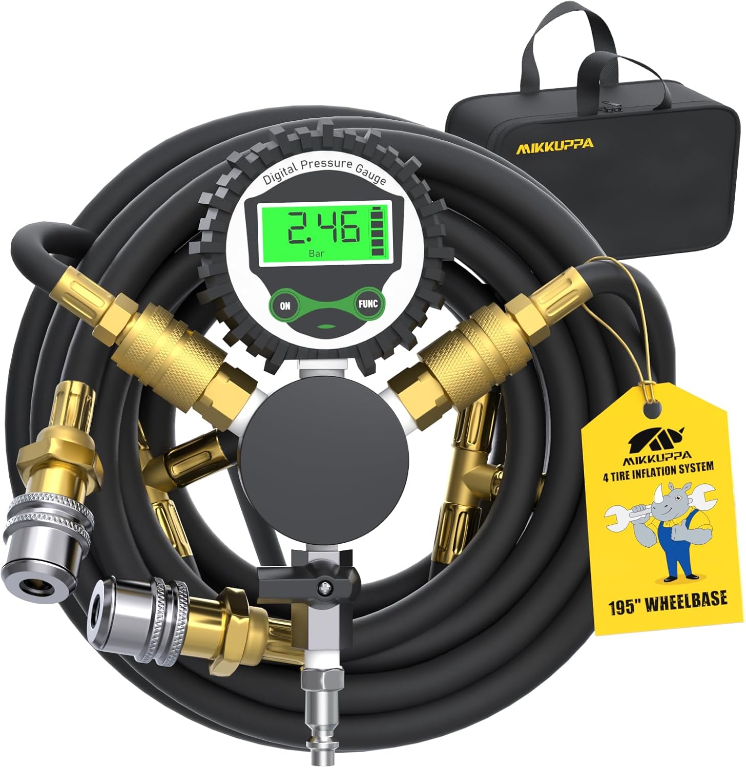 MIKKUPPA 4 Tire Inflation System - 4 Tire Inflation Deflation System, Tire Pressure Equalizer with Quick Coupler Adaptor Closed Flow Air Chuck for Car Trucks Off Road Vehicles Up to 195 Wheelbase