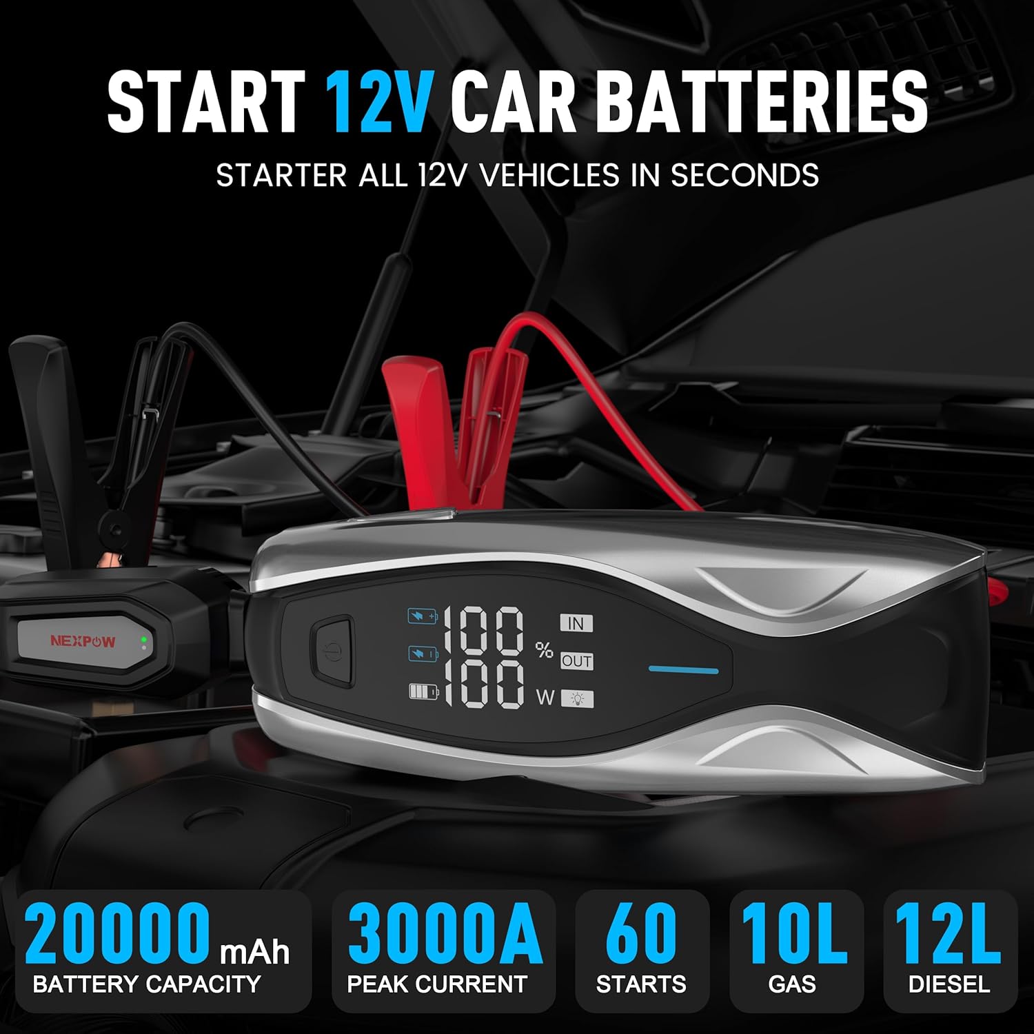 NEXPOW T11 Portable Jump Starter + NEXPOW X7 3000A Jump Starter - Portable Jump Starter, 12V Car Battery Jump Starter Power