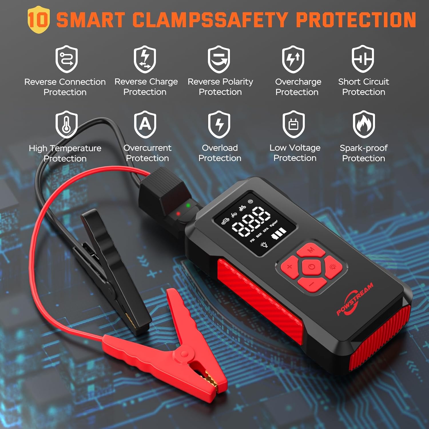 Portable Car Jump Starter with Air Compressor 3500A Battery Jumper Starter Portable with 150PSI Tire Inflator 12V Portable Car Battery Booster with LCD Display Flashlight(All Gas/8L Diesel)