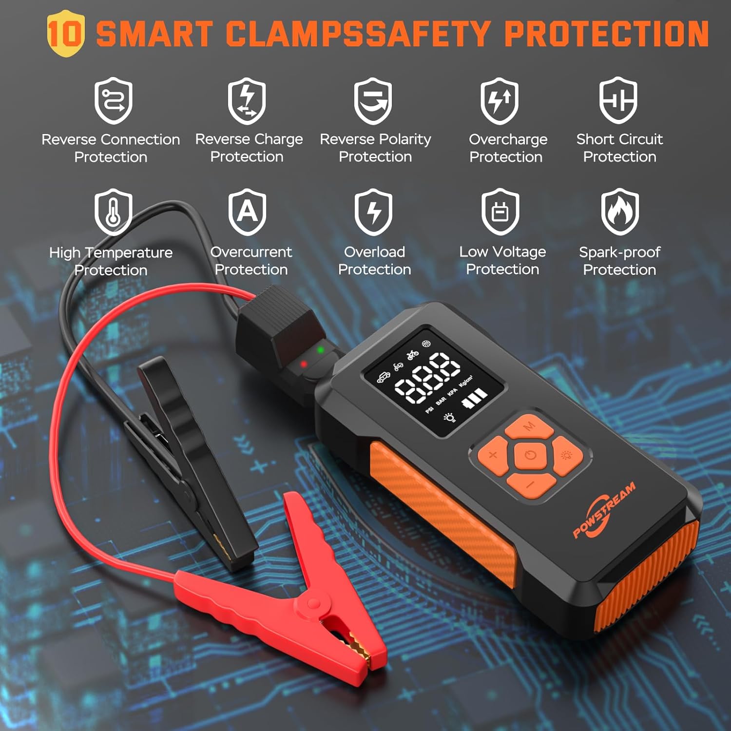 Portable Car Jump Starter with Air Compressor 3500A Battery Jumper Starter Portable with 150PSI Tire Inflator 12V Portable Car Battery Booster with LCD Display Flashlight(All Gas/8L Diesel)