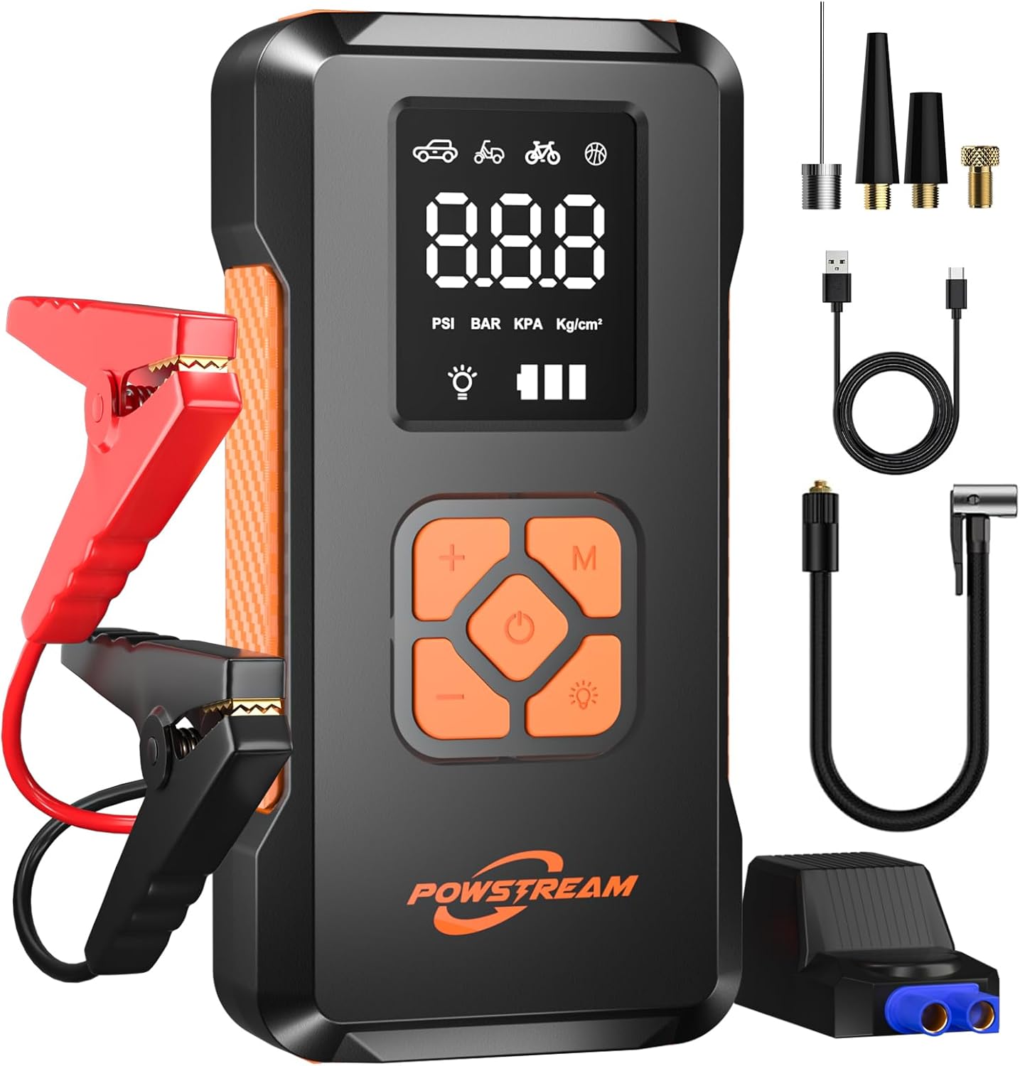 Portable Car Jump Starter with Air Compressor 3500A Battery Jumper Starter Portable with 150PSI Tire Inflator 12V Portable Car Battery Booster with LCD Display Flashlight(All Gas/8L Diesel)