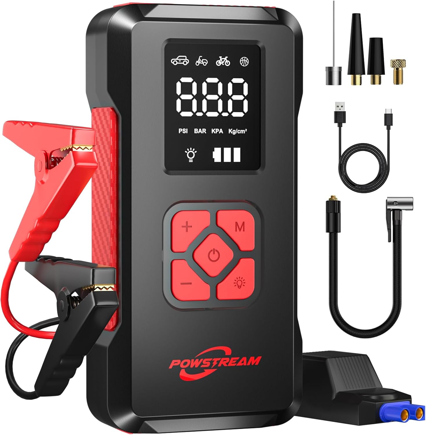 Portable Car Jump Starter with Air Compressor 3500A Battery Jumper Starter Portable with 150PSI Tire Inflator 12V Portable Car Battery Booster with LCD Display Flashlight(All Gas/8L Diesel)