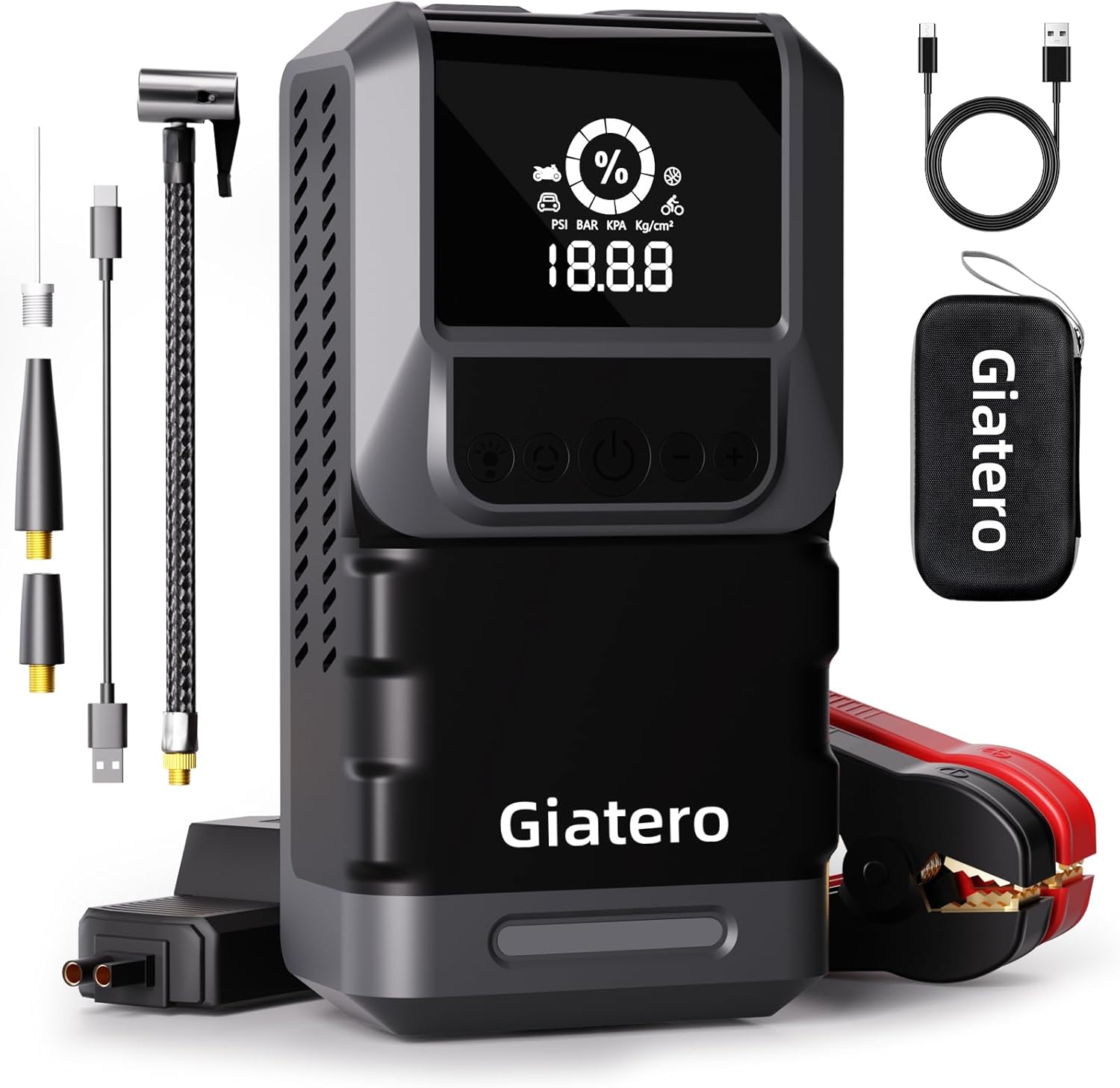 Q13 4000A Portable Car Jump Starter with Air Compressor 150PSI, Jump Start Battery Pack(10.0L Gas/8.0L Diesel), 12V Jump Box with 3 Modes Flashlight  Jumper Cable, LCD Display Power Bank