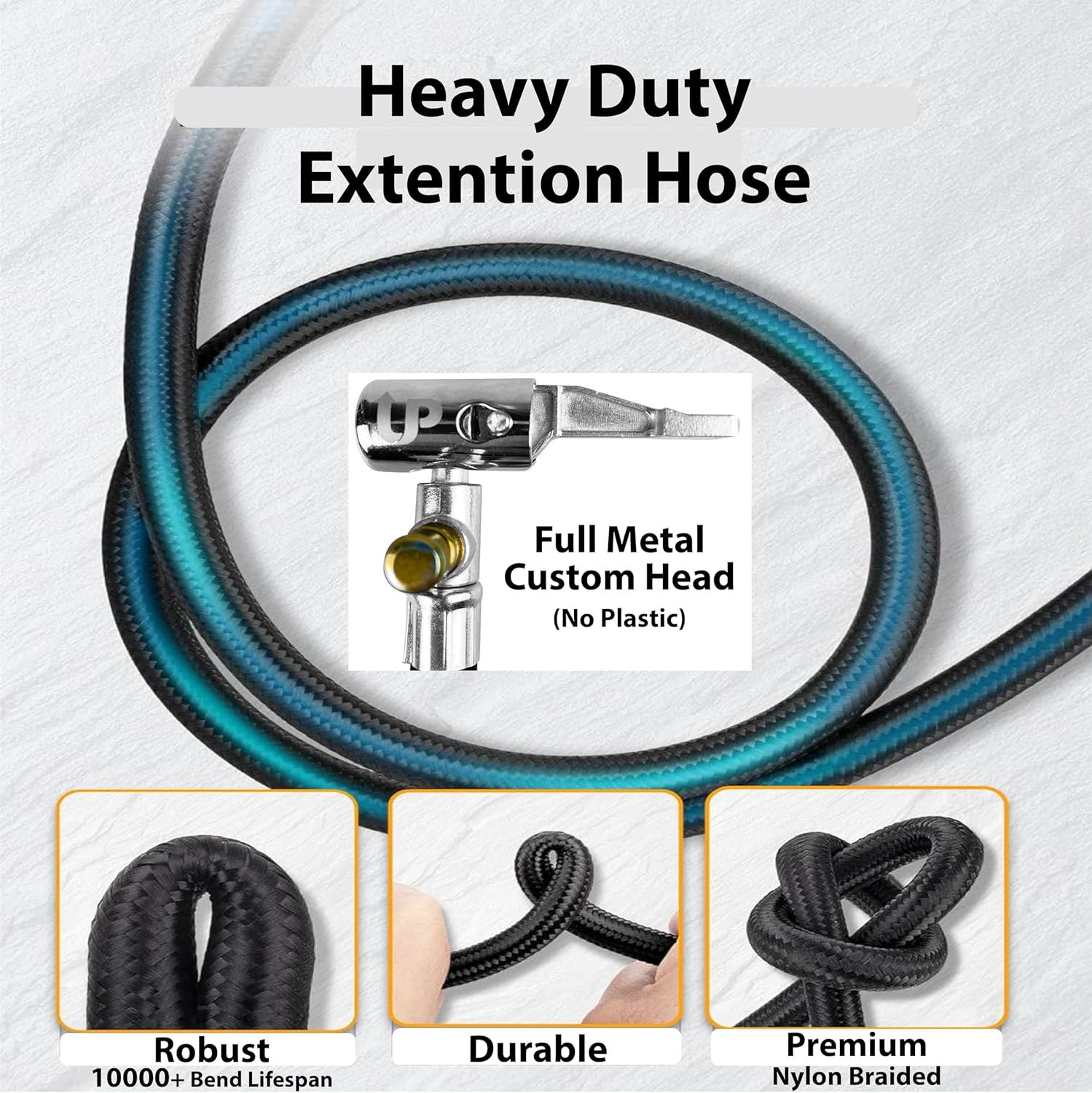 Quick Air Release Extention Replacement Hose for Tire Inflators | Portable Air Compressor | Tire Valve Air Chuck Lock | Air Tire Inflator Pump Hose | Presta Valve + Ball Needle (20/50.8cm)