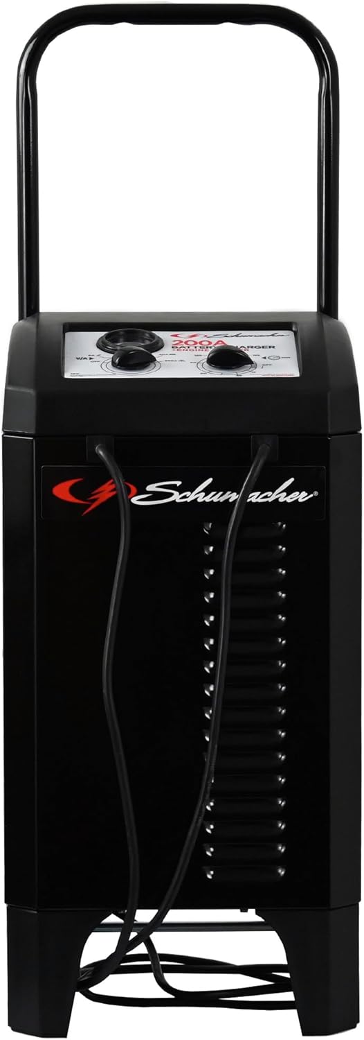 Schumacher Electric 2-in-1 Wheeled Battery Charger and Jump Starter, Maintainer, SC1565 - Manual Timer-Controlled, 200 Cranking Amps, 40 Amp Boost, 12 Volt for Car, SUV, Truck, and Marine Batteries