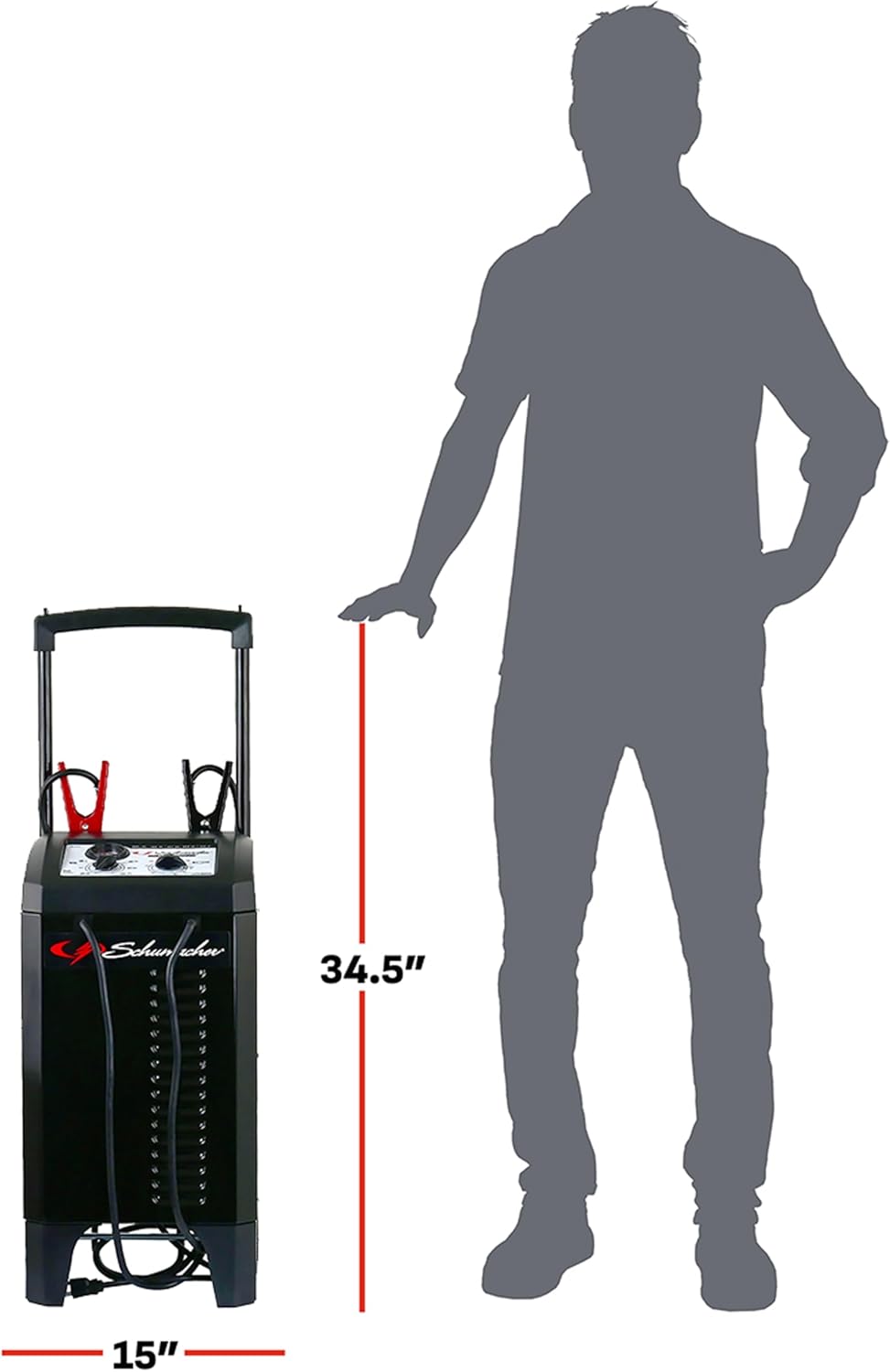 Schumacher Electric 2-in-1 Wheeled Battery Charger and Jump Starter, SC1633 - Manual Timer-Controlled, 200 Cranking Amps, 12 Volt and 24 Volt, for Car, SUV, Truck, and Marine Batteries