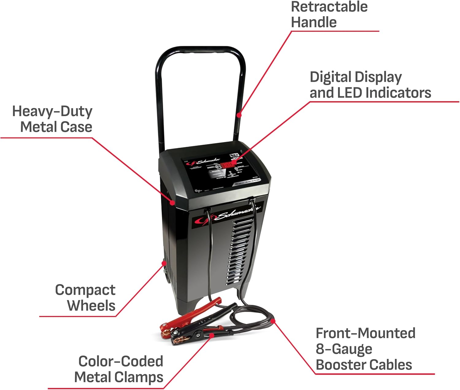 Schumacher Electric Fully Automatic Wheeled Battery Charger and Engine Starter 6-in-1, SC1309 - 200 Cranking Amps, 6 Volt and 12 Volt for Car, SUV, Truck, and Marine Batteries