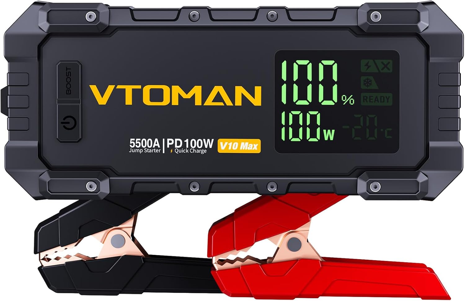 VTOMAN V10 Max 5500A Jump Starter with 100W USB-C Fast Charger Car Battery Jumper Starter Portable for All Gas or 12L Diesel Engines,12V Jump Strart Booster Pack, Jump Box Comes with 100W Car Charger