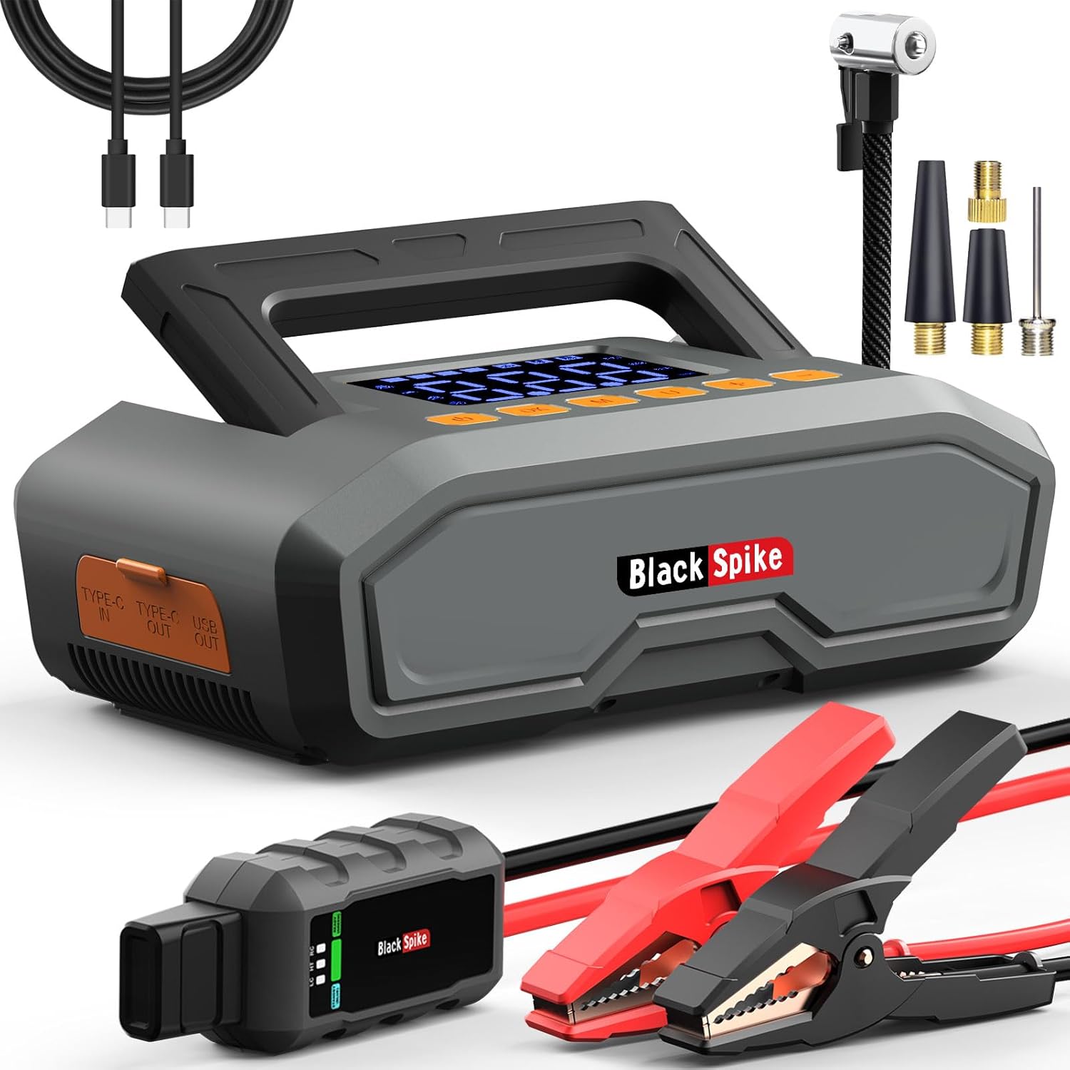 10-in-1 Portable Car Battery Jump Starter with Air Compressor,26800mAh Car Battery Jump Starter Battery Pack (All Gas/12L Diesel) Jump Booster Box with Dual Type-C Quick Charge LED Bright Light