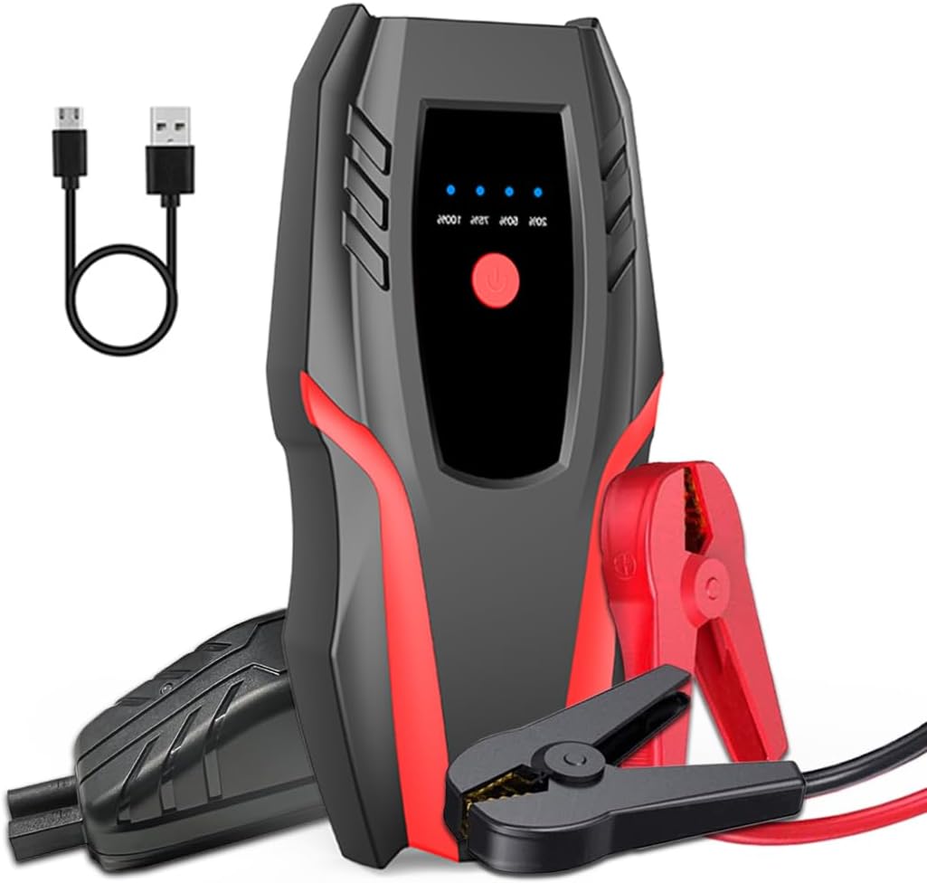 12v Auto Jump Starter Pack with Air Compressor, Peak Current 2000a, Car Lithium Battery Charger Jumper Box Tire Air Pump, Portable Power Bank for 8.0L Gas and 5.0L Diesel with Quick Charge