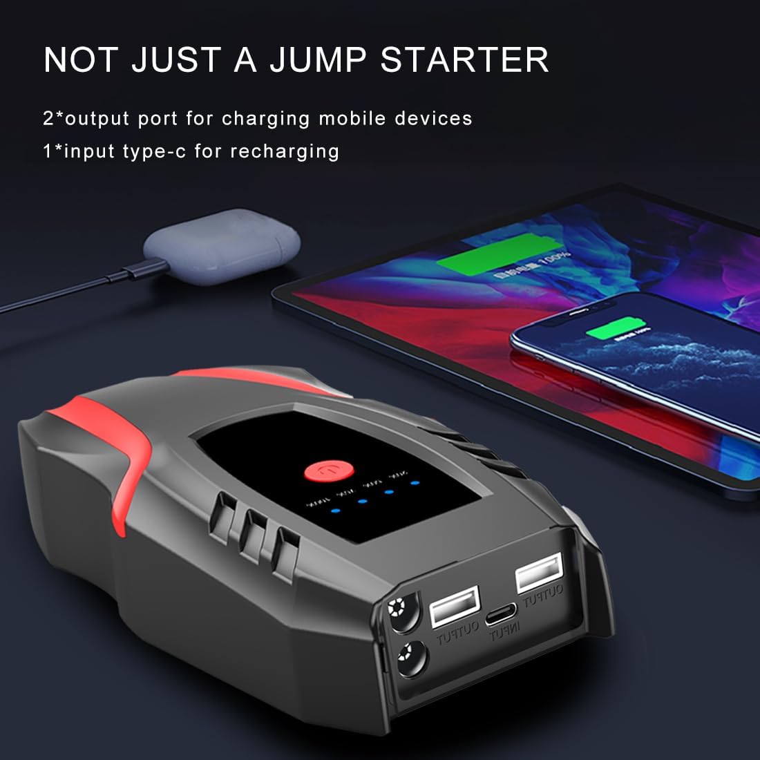 12v Auto Jump Starter Pack with Air Compressor, Peak Current 2000a, Car Lithium Battery Charger Jumper Box Tire Air Pump, Portable Power Bank for 8.0L Gas and 5.0L Diesel with Quick Charge