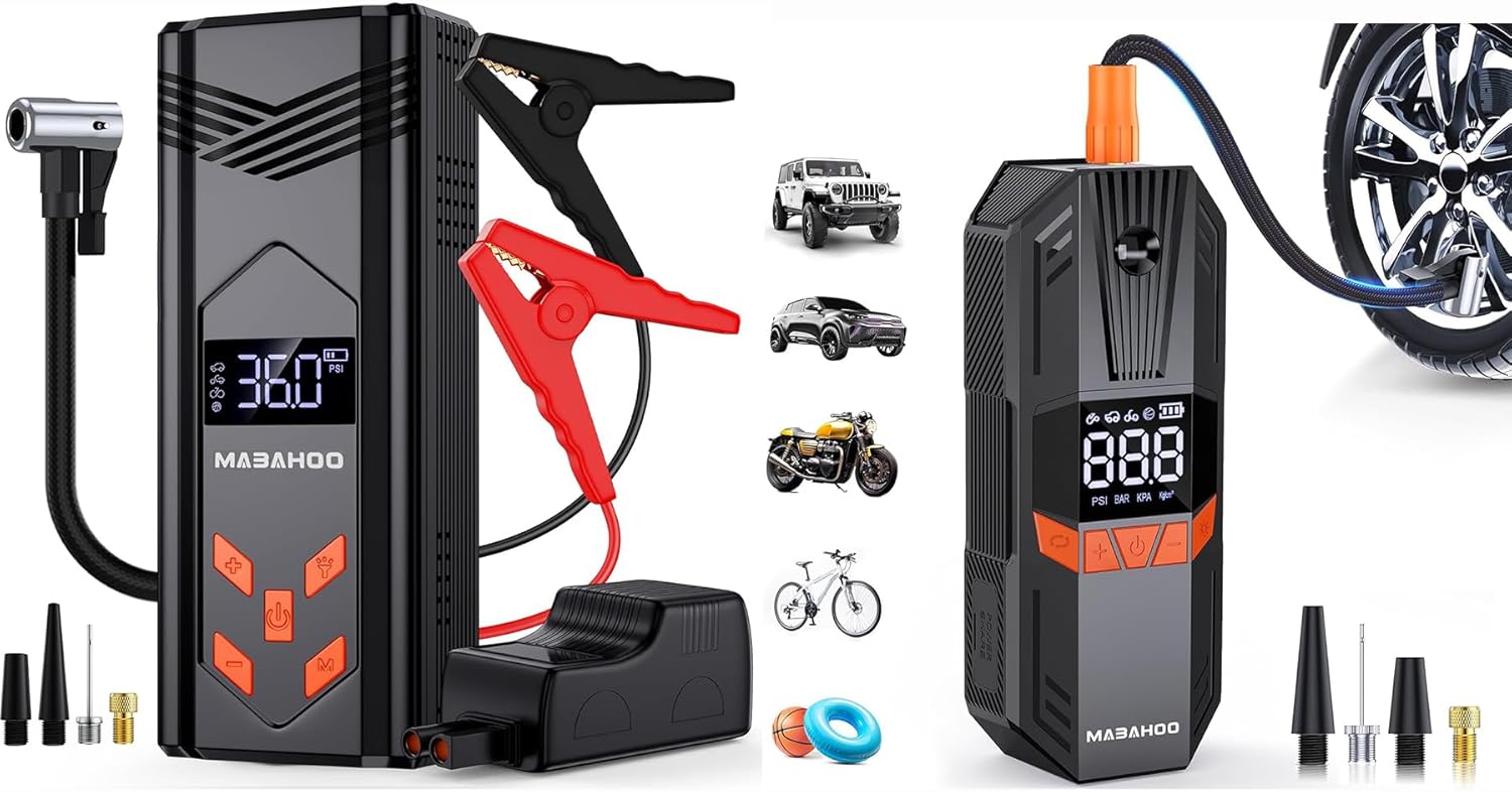 2 in 1 Portable Jump Starter  Tire Inflator Air Compressor