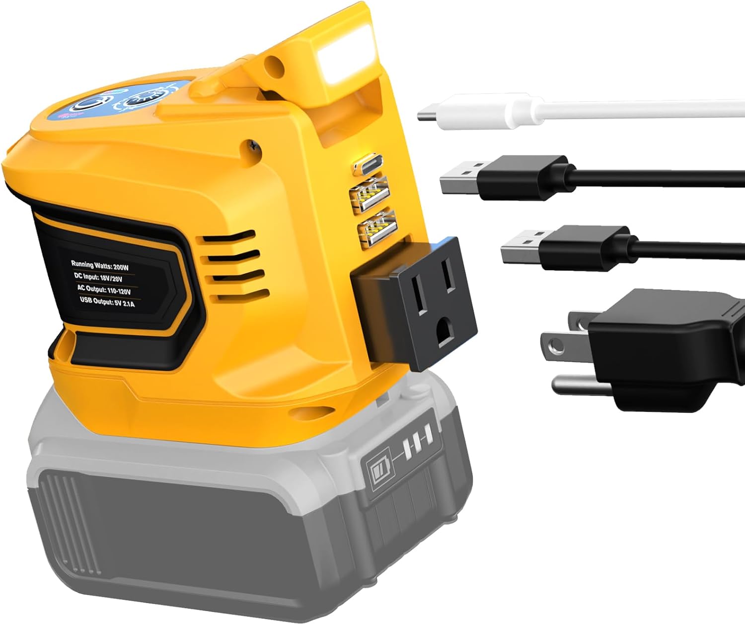 200W Portable Power Inverter for DeWALT 20V,Ecarke Outdoor Generato Battery Converter with 2 USBLEDAC Battery Powered Outlet,Convert DC 18V/20V to AC 110V-120V Portable Power Station(Tool Only)