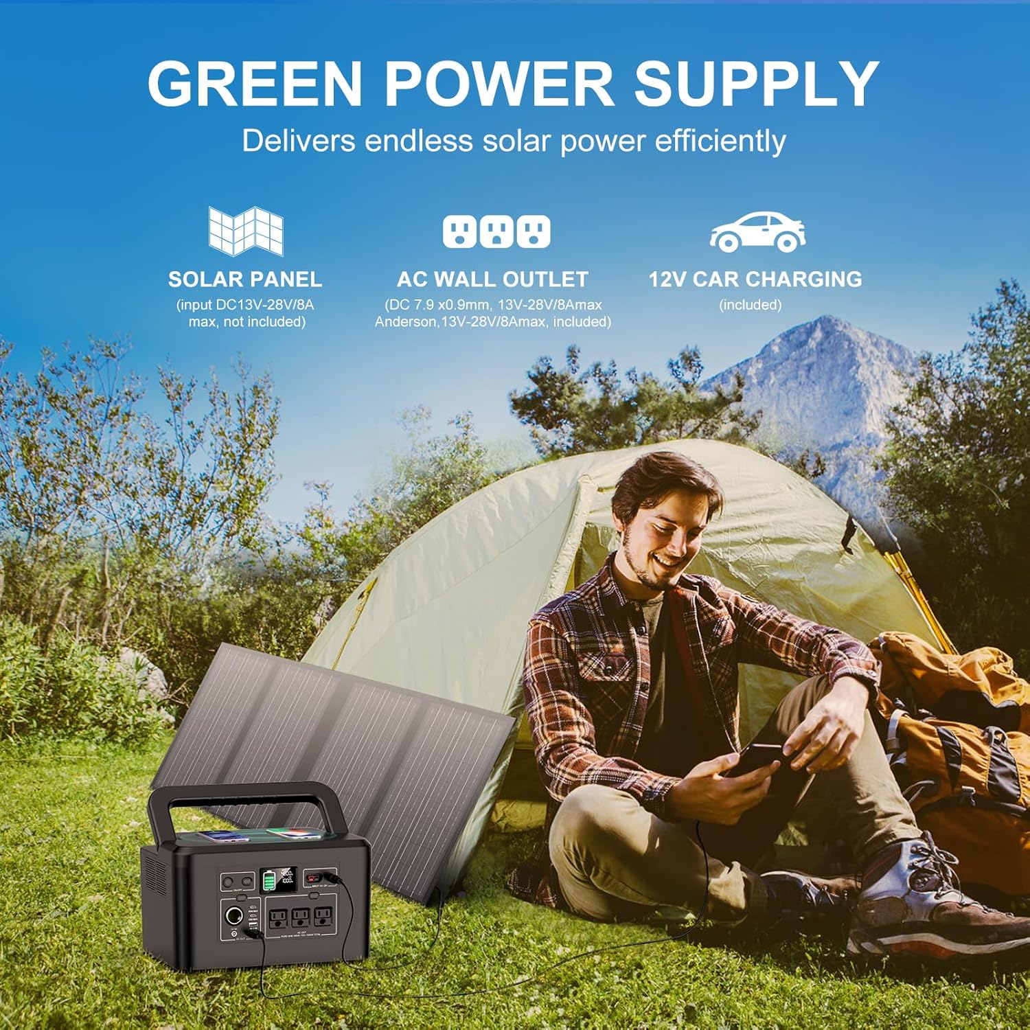 200W Portable Power Station, Powkey 120Wh/33,000mAh Power Bank with AC Outlet, 110V 6 Outputs Solar Generator External Battery Pack with LED Light for Home Use and Outdoor Camping