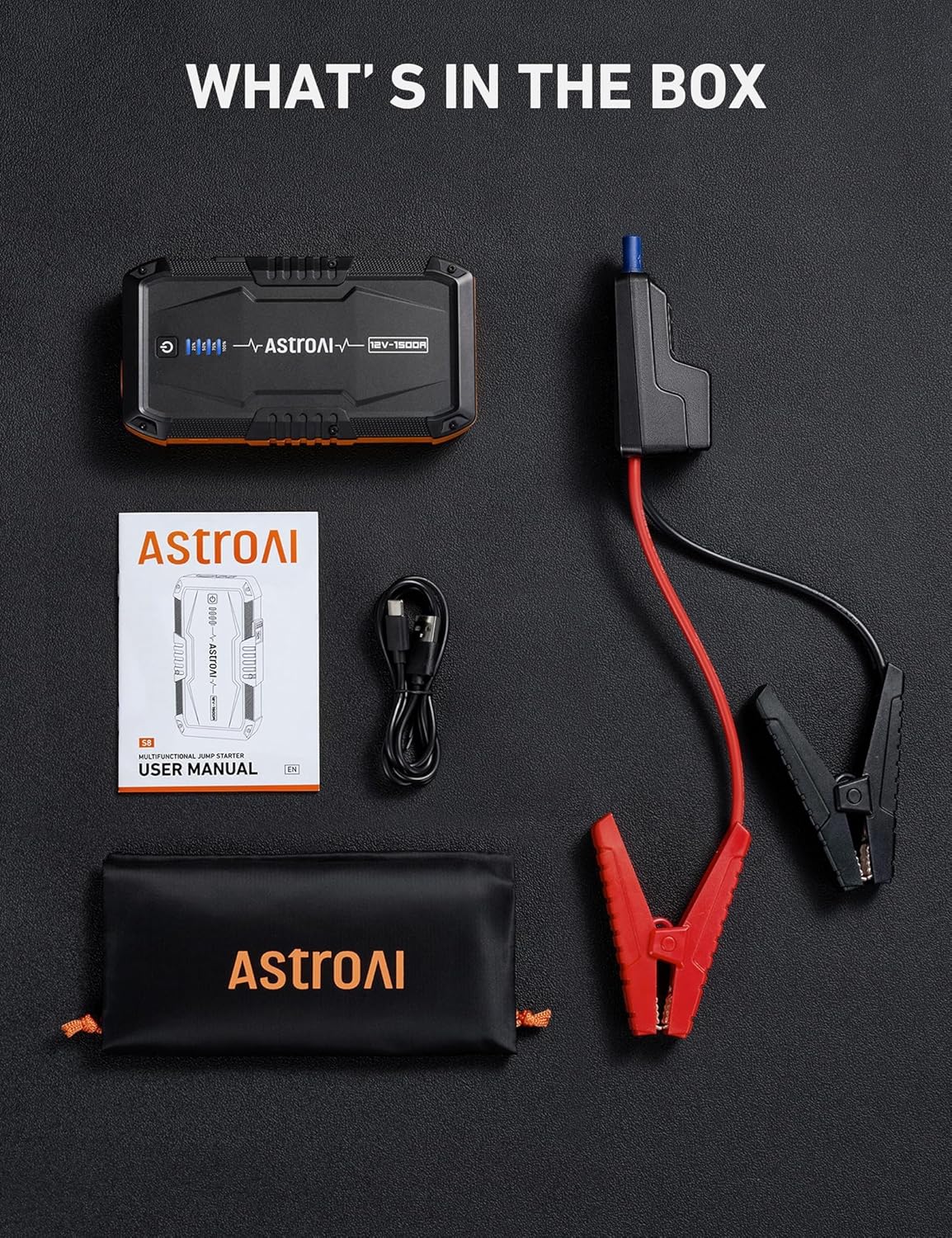 AstroAI S8 Car Battery Jump Starter, 1500A Car Jumper Starter Battery Pack for Up to 6.0L Gas  3.0L Diesel Engines, 12V Portable Jump Box with 3 Modes Flashlight and Jumper Cable (Red)