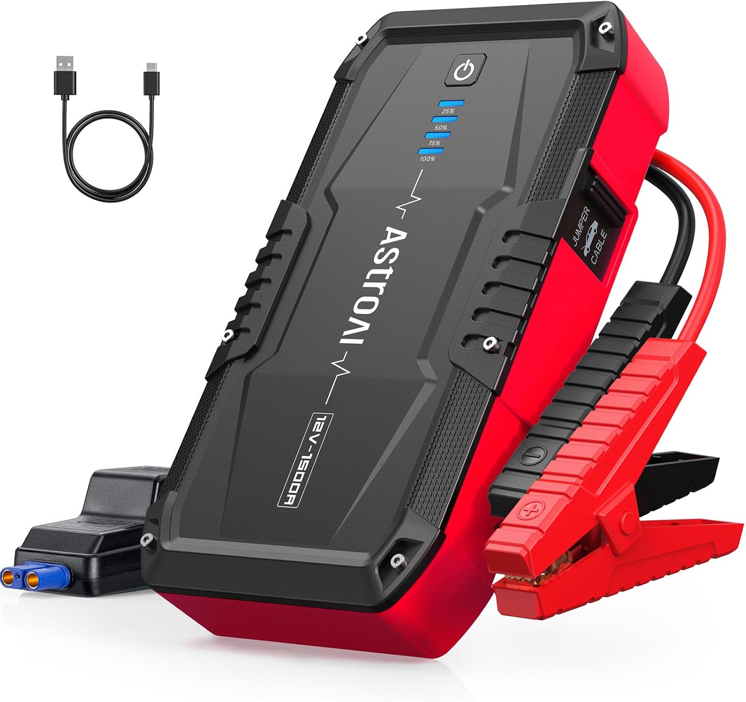 AstroAI S8 Car Battery Jump Starter, 1500A Car Jumper Starter Battery Pack for Up to 6.0L Gas  3.0L Diesel Engines, 12V Portable Jump Box with 3 Modes Flashlight and Jumper Cable (Red)