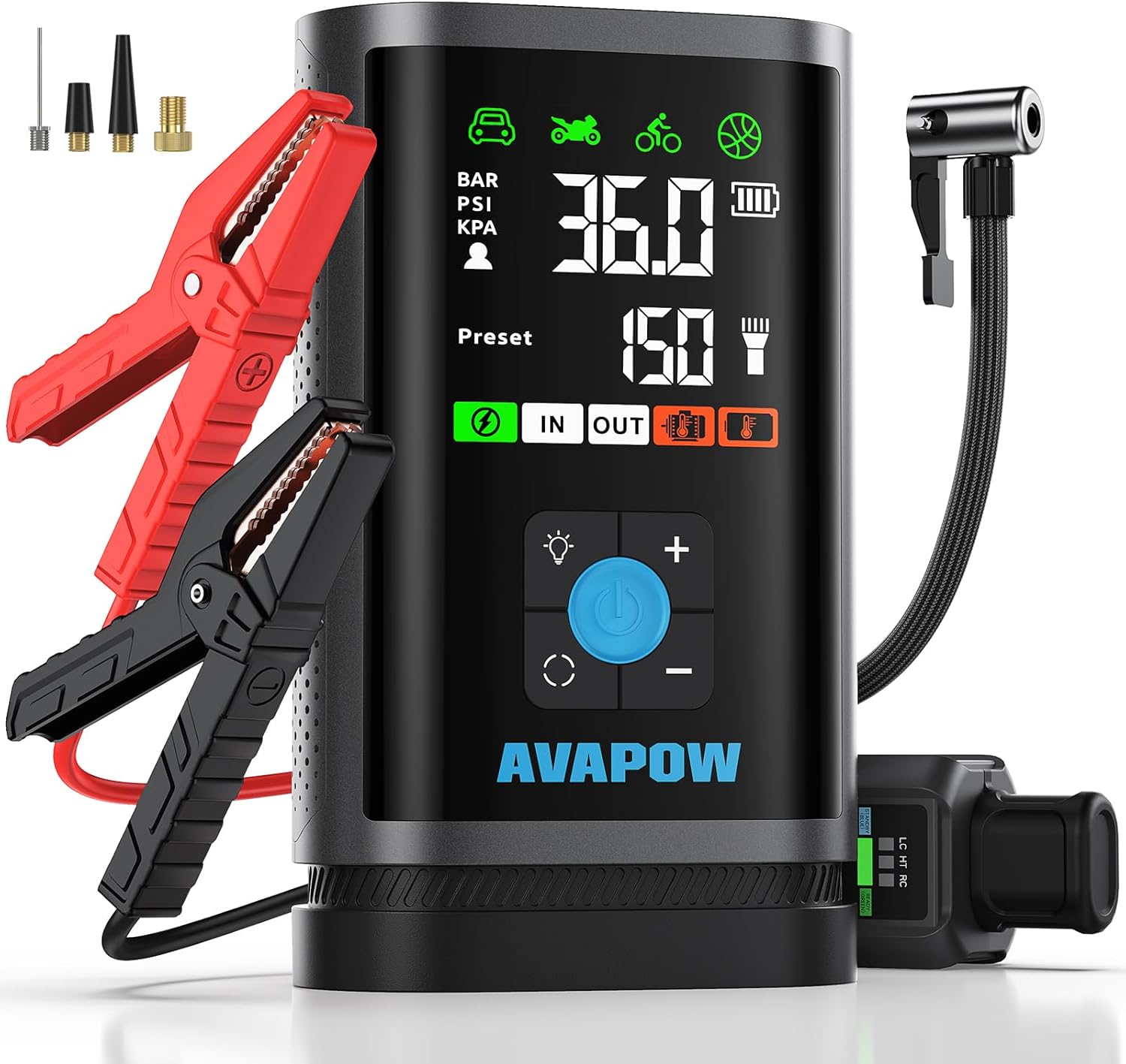 AVAPOW JP3 Jump Starter with Air Compressor, 3000A Car Battery Jumper Starter (for 8.0L Gas/Diesel) with 150 PSI 3X Faster Tire Inflator Air Pump, PD 30W in/Output Portable Jump Box for Car