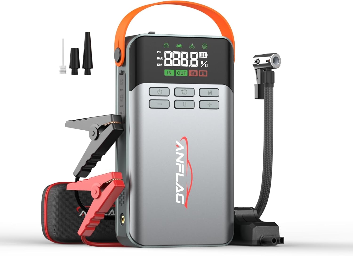 Car Battery Jump Starter with 150PSI Air Compressor, 5000A Battery Jumper Starter Portable(All Gas 12L Diesel) 12V Jump Box with Booster Mode,Multi-Functional Pump,LCD Display,Flashlight