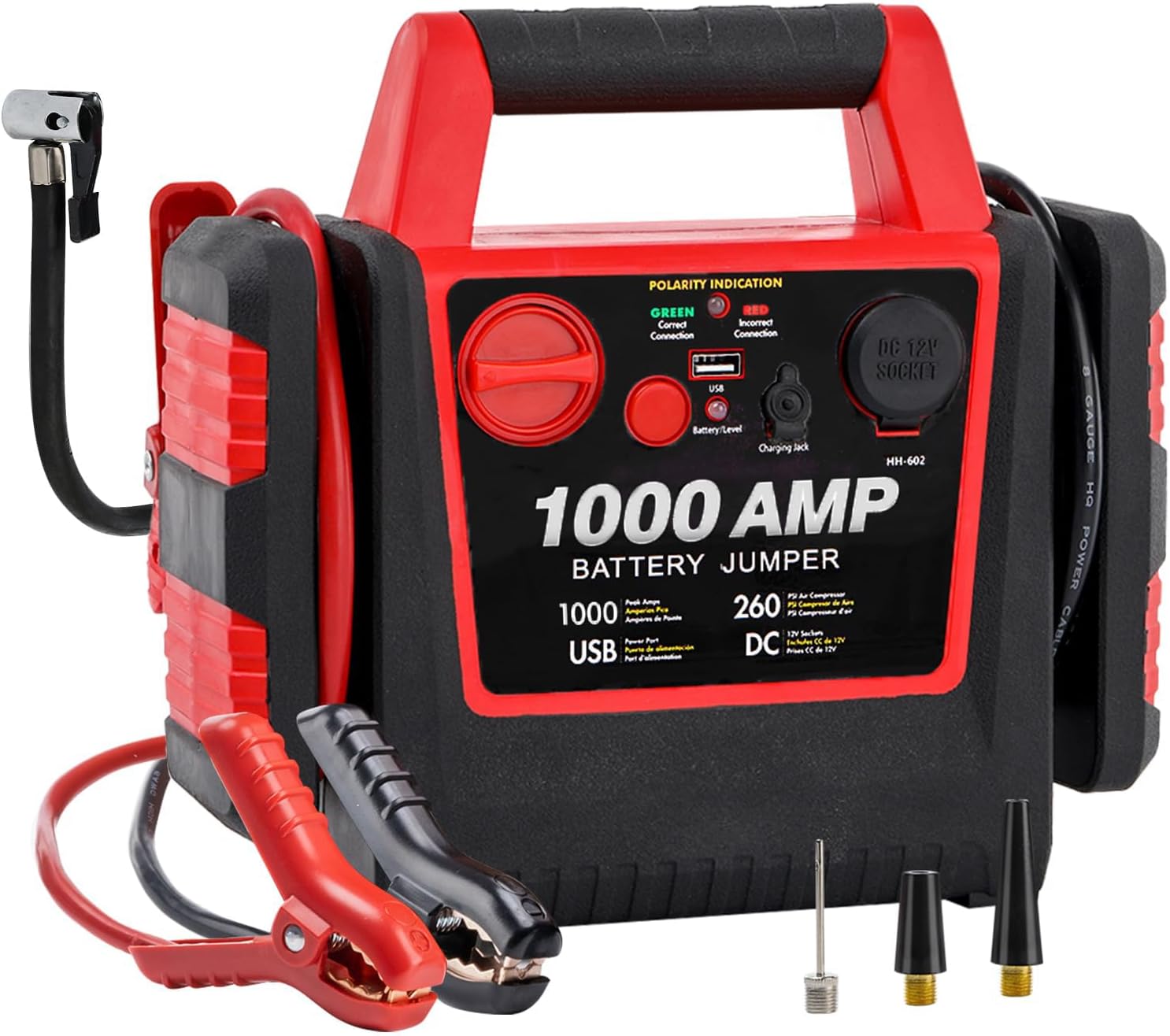 Car Battery Jump Starter with Air Compressor 1000Amp Portable Car Jump Starter(Satisfy 5L Gas/Diesel),12V Car Battery Charger with 260PSI Tire Inflator, Jumper Cable with USB/DC Port