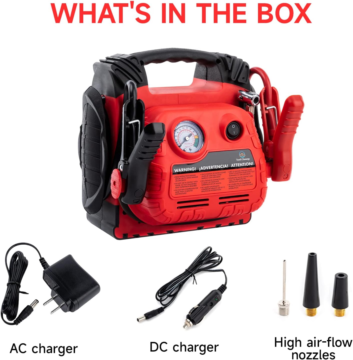 Car Battery Jump Starter with Air Compressor Portable Tire Inflator,260PSI 1000Amp Battery Booster Jumper Box(Up to 5L Gas or 5L Diesel) Power Station 12V DC Outlet USB Port,LED Light