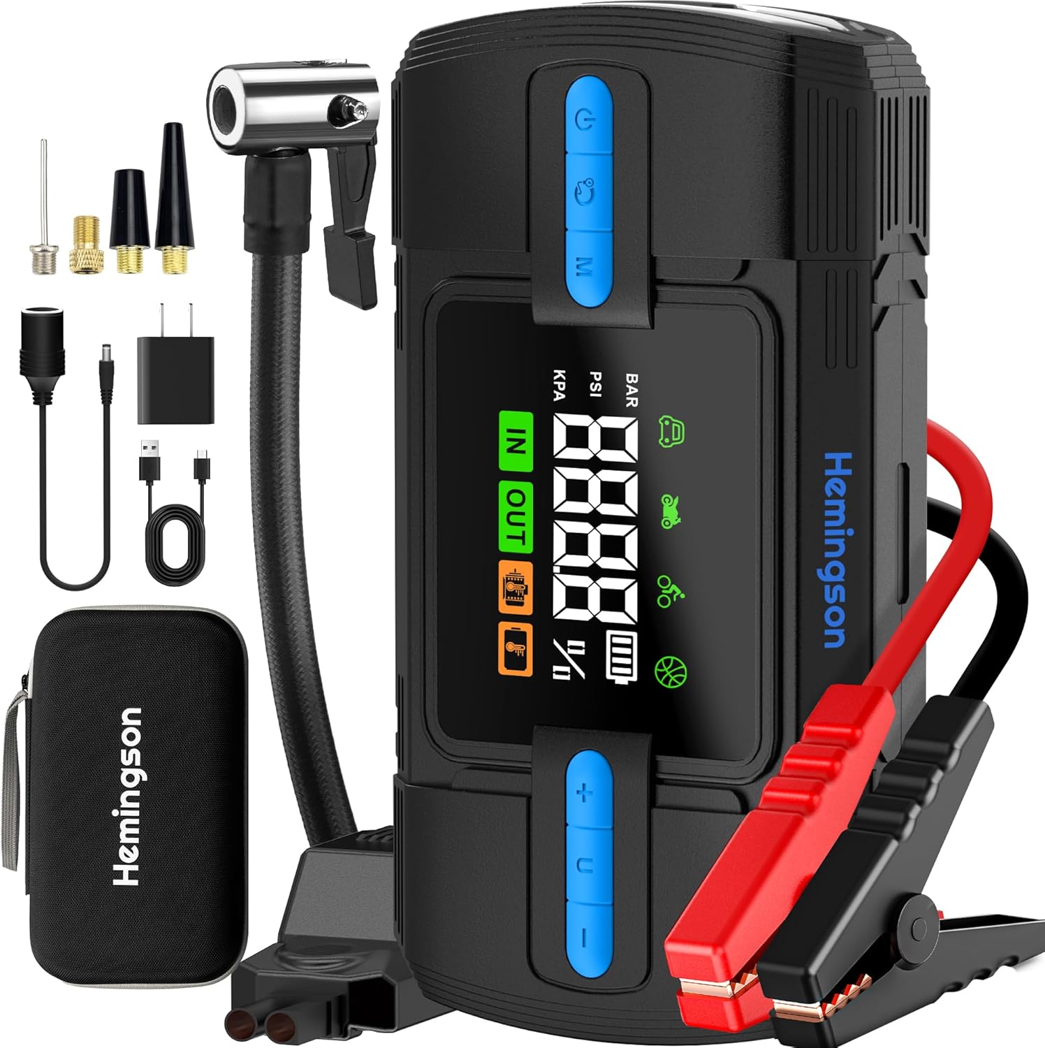 Car Jump Starter with Air Compressor, 4000A 160PSI Jump Starter Battery Pack for 12V Safe Car Jumper Box(All Gas  10.0L Diesel Engine) with 5“ LCD Display, 4 Modes Flashight 600 Lumen, QC 3.0