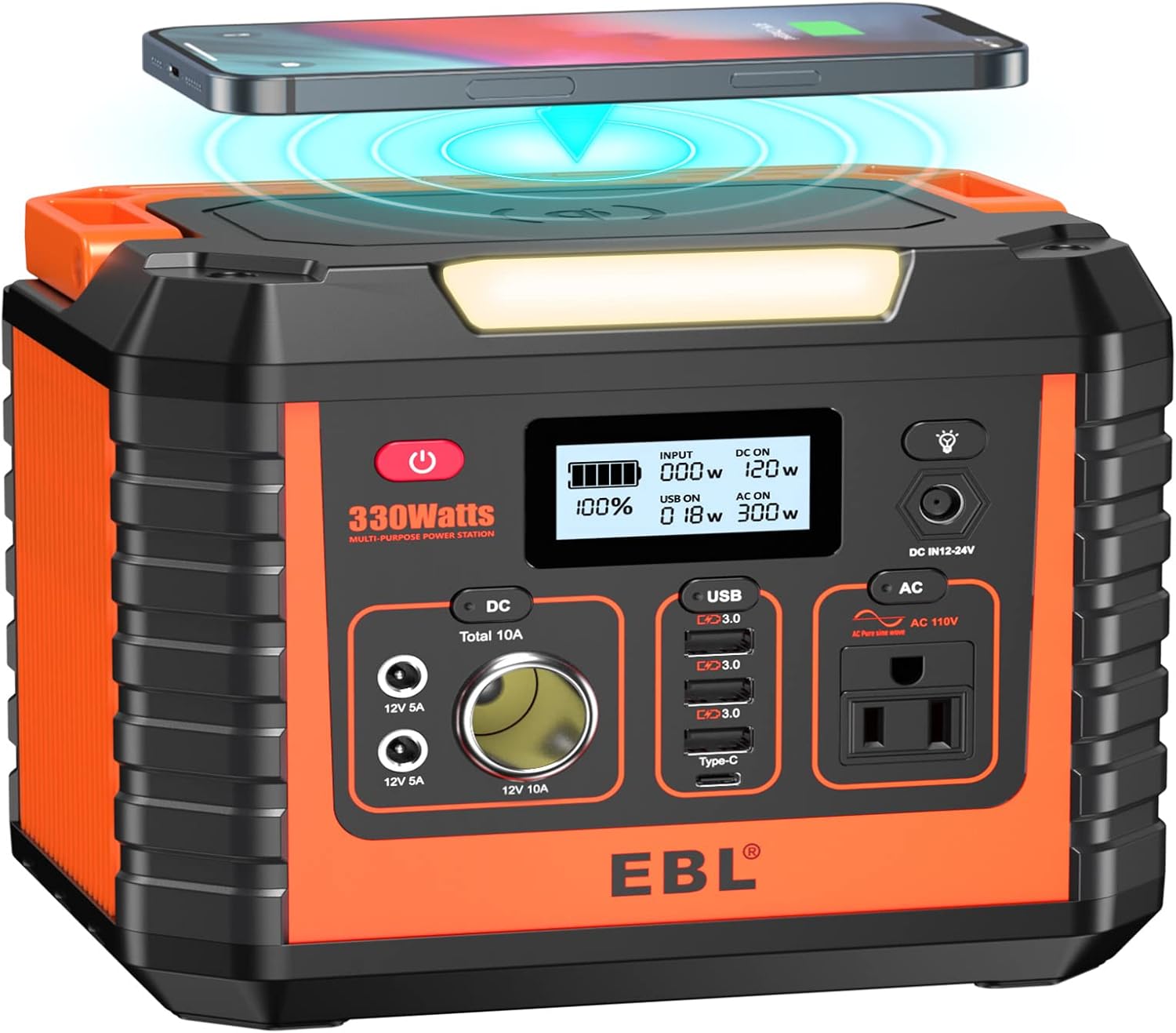 EBL Portable Power Station 300, 110V/330W Pure Sine Wave Solar Generator (Solar Panel Not Included) - Peak 600W Backup Lithium Batteries AC Outlet for Blackout Outdoors Camping Hunting Travel