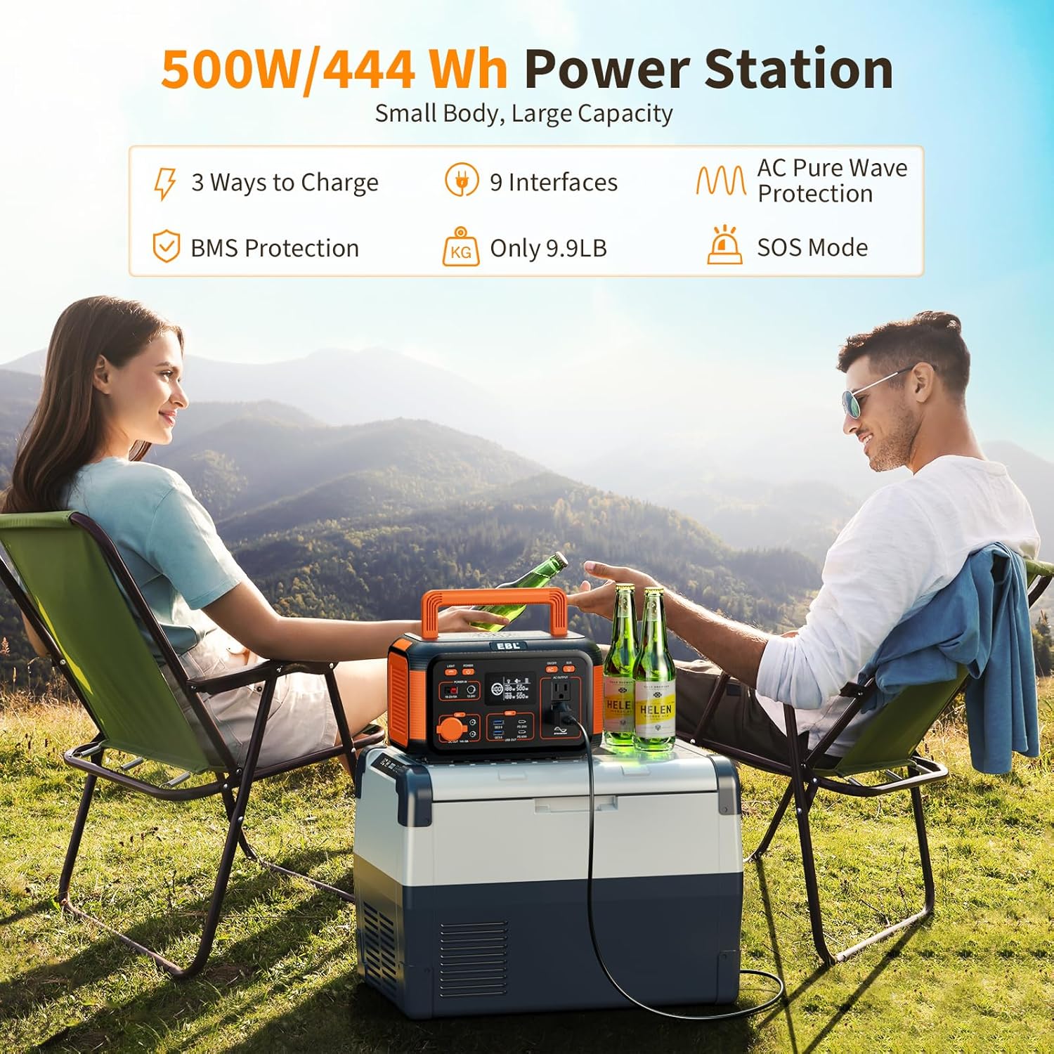 EBL Portable Power Station 500W, 444Wh Backup Lithium Battery, 500W Solar Generator For Outdoors Camping Travel Home Emergency Use (Solar Panel Optional)