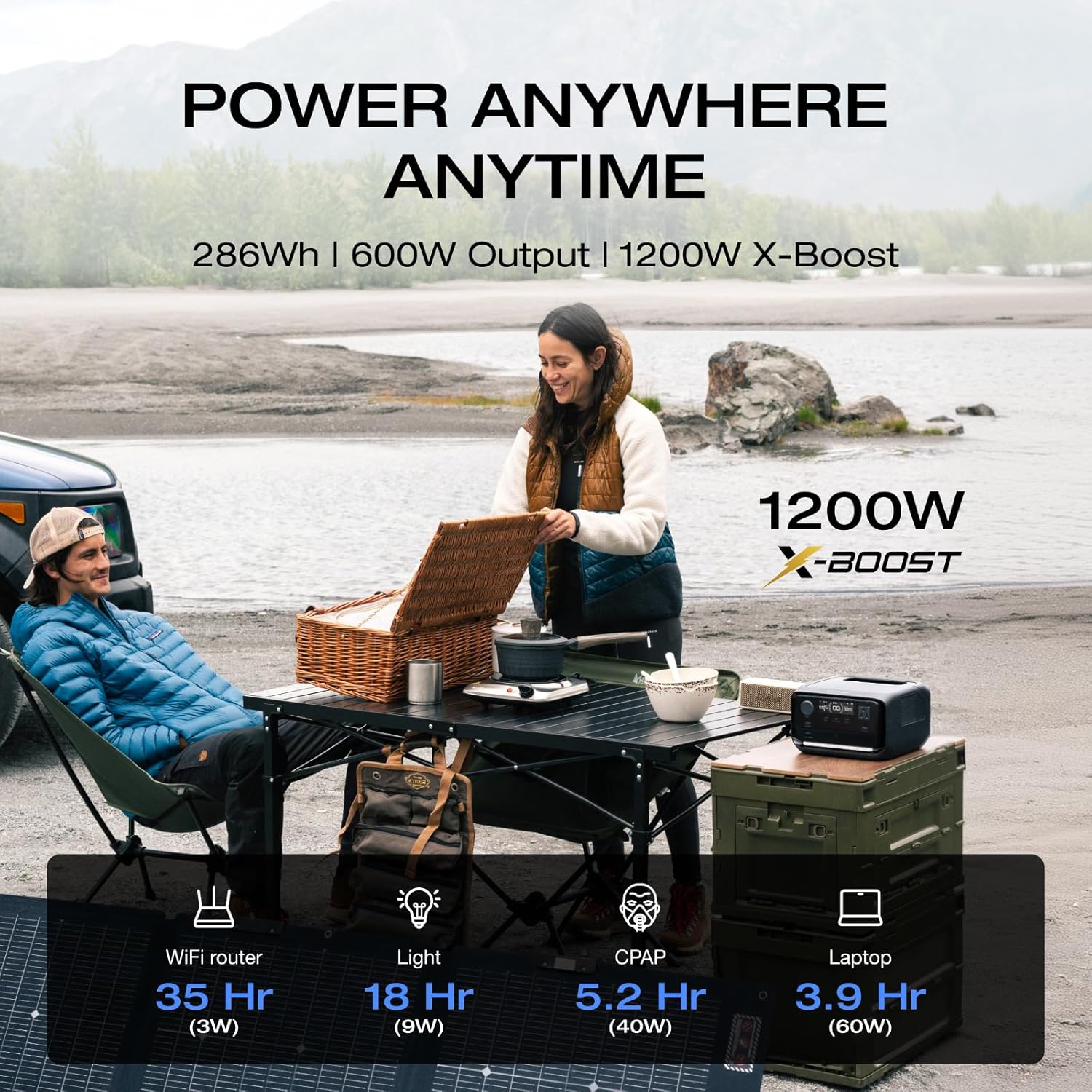 EF ECOFLOW Portable Power Station RIVER 3 Plus, 286Wh LiFePO4 Battery, 3 Up to 1200W AC Outlets, 10 MS UPS, Expandable to 858Wh, 30 dB Quiet, 1Hr Fast Charging Solar Generator for Outdoor Camping/RV