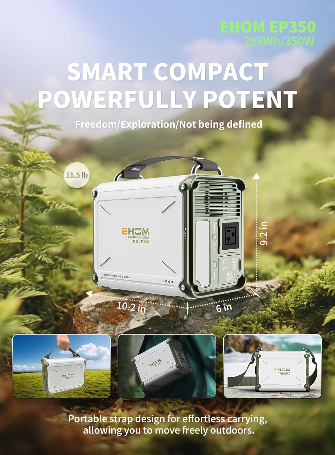 EHOM Portable Power Station 350W (Peak 700W), EP350 299Wh Solar Generator with 120V Pure Sine Wave AC/USB/Car Outlets, Backup Lithium Battery Generator for CPAP Outdoor RV Camping Emergency Blackout