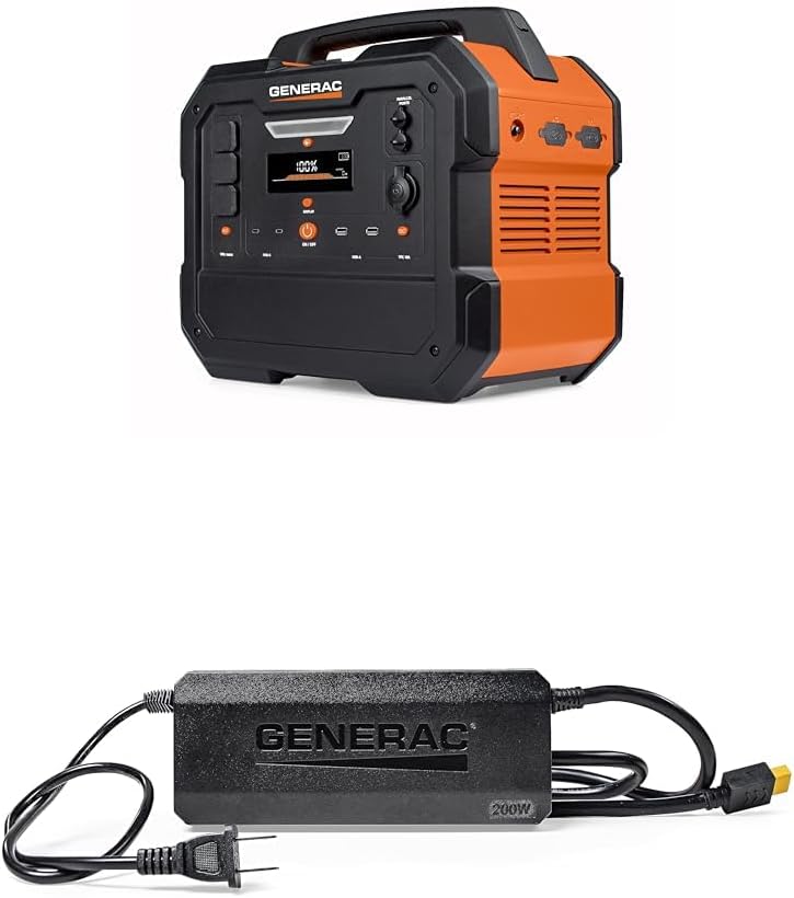 Generac 1086Wh Portable Power Station with Lithium-Ion Battery - Clean, Emission-Free Power - Wirless Charging Pad and Compact Design - Camping, RV, Indoor/Outdoor Use - Orange/Black