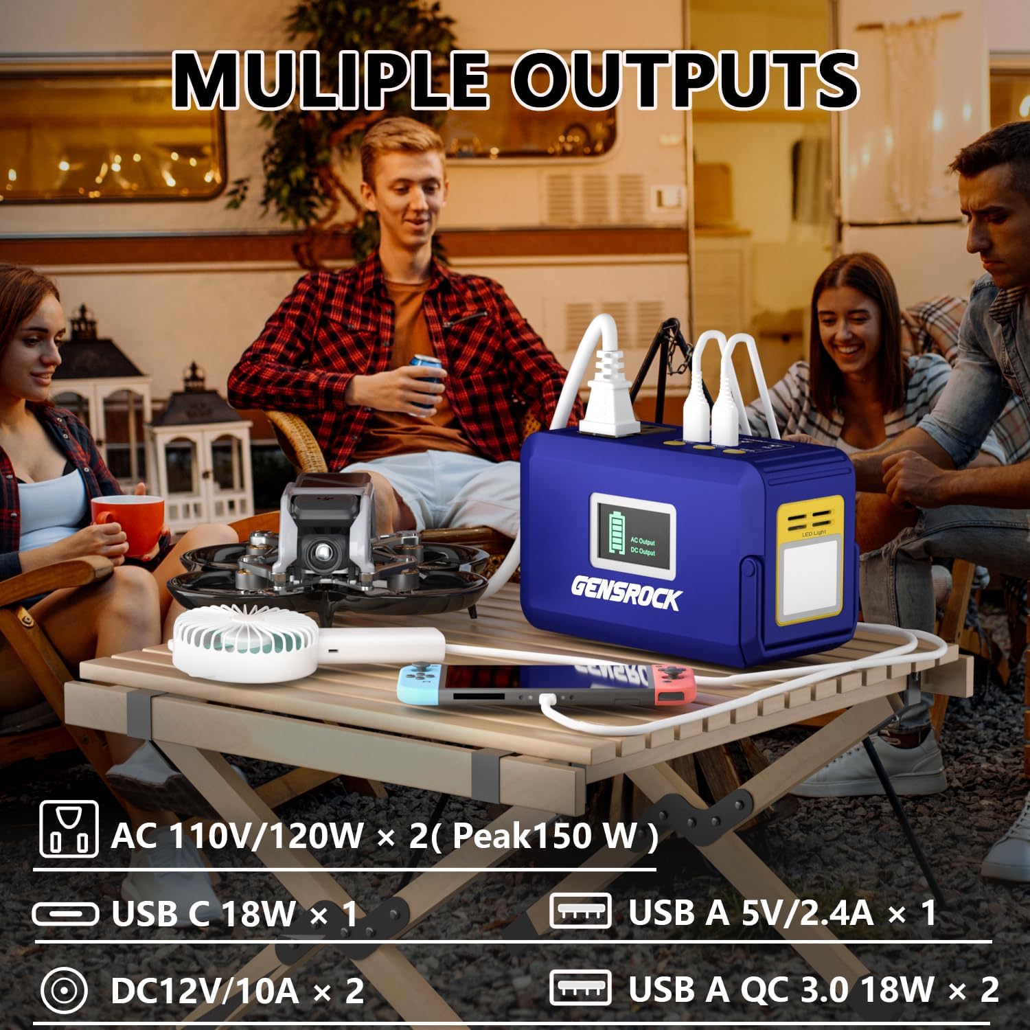 GENSROCK Portable Power Station, 88Wh Solar Generator(Solar Panel Not Included), Lithium Battery Power Bank with 110V/150W Peak AC Outlet, LED Flashlight for CPAP Home Camping Travel Emergency.