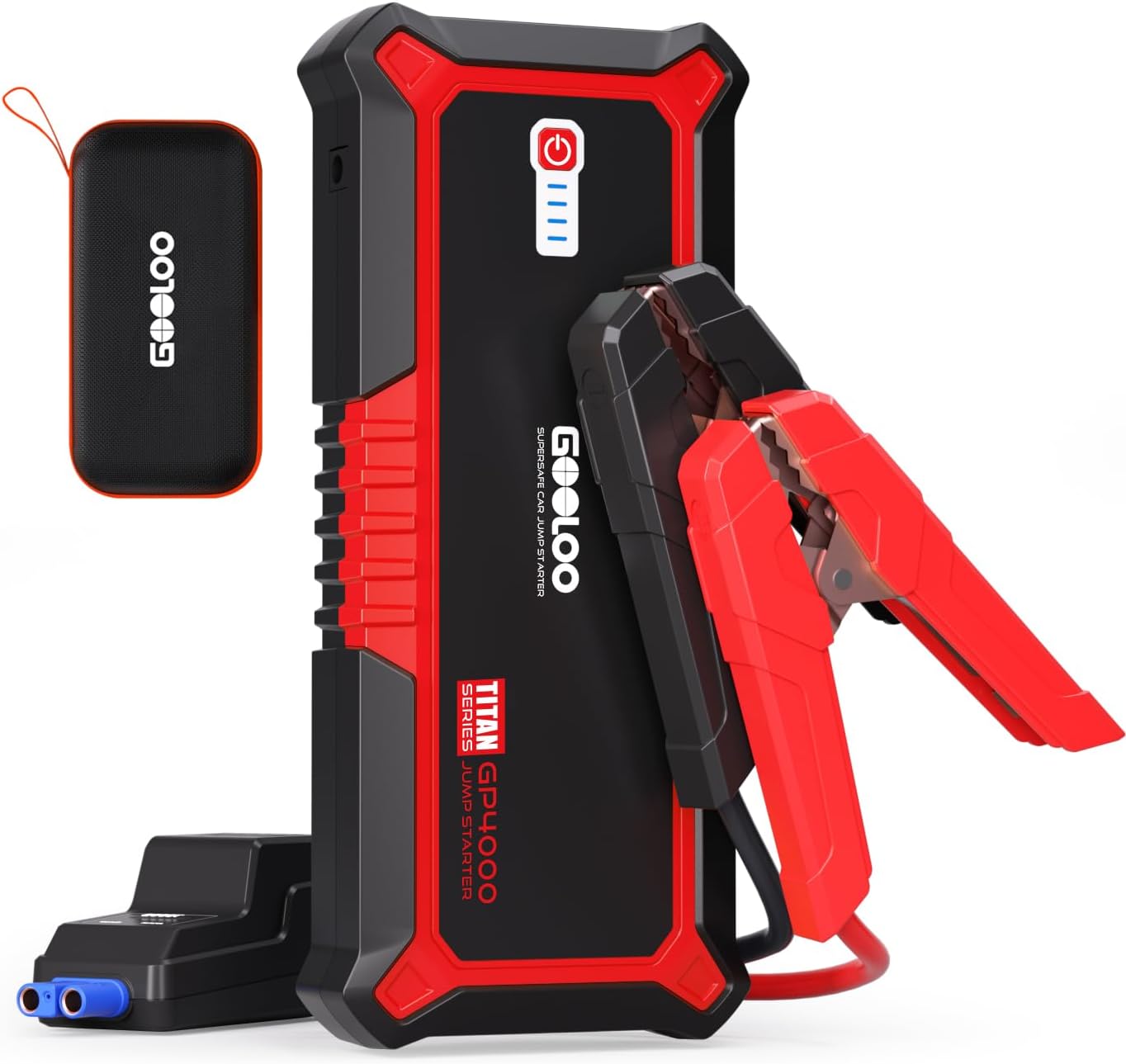 GOOLOO GP4000 4000A Peak Car Battery Jump Starter, Portable Battery Booster for Up to All Gas or 10L Diesel Engine, SuperSafe 12V Lithium Jump Box Power Pack with Jumper Cable,Red