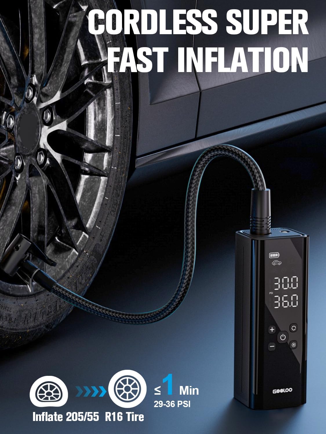 GOOLOO Jump Starter Battery Pack - 1500A Peak Car Jump Box  GOOLOO GT150 Tire Inflator Portable Air Compressor