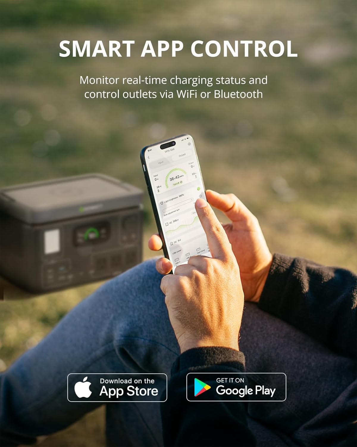 GROWATT Portable Power Station, VITA550 Electric Solar Generator Outdoor with 538Wh LiFePO4 Battery,1 Hour Fast Charging, 600W Output for Home Use, Outdoor Camping, RVs (Solar Panel Optional)