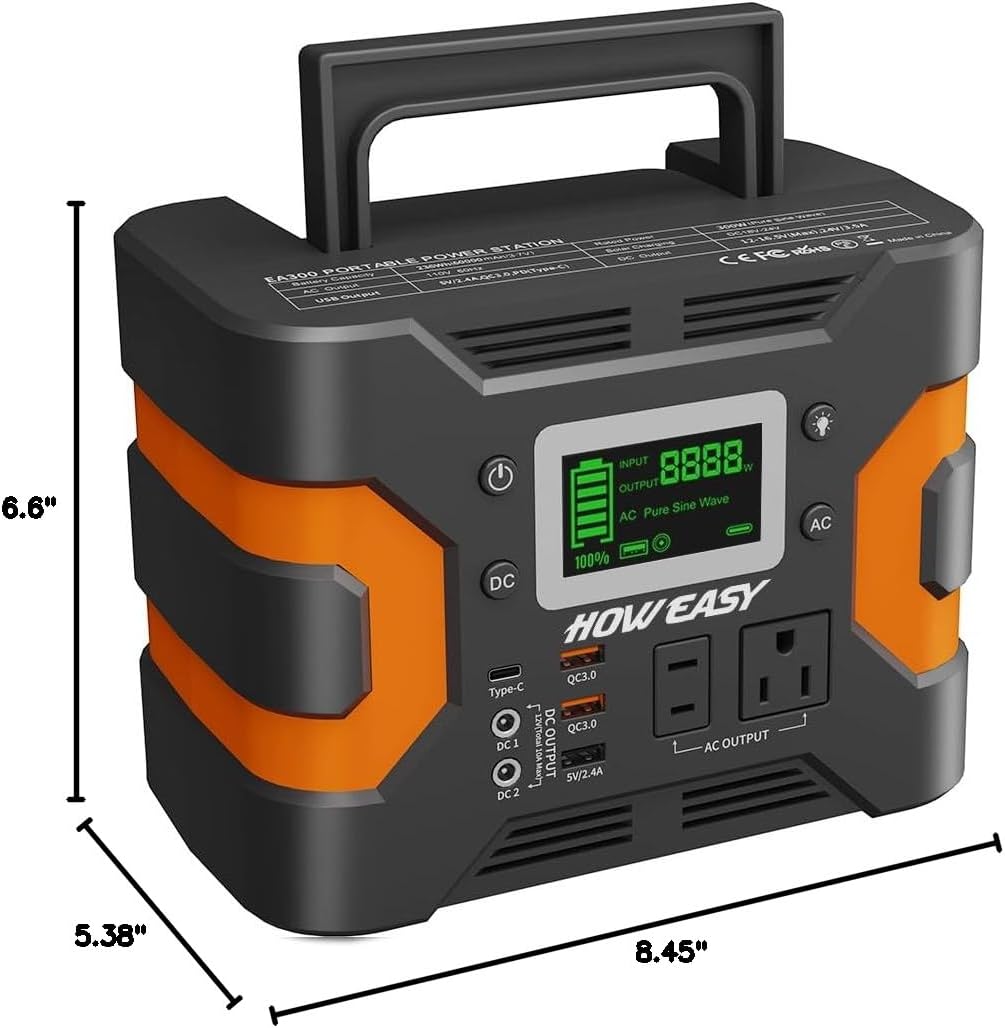 HOWEASY 300W Portable Power Station, 236Wh Solar Generator (without Solar Panel) with Pure Sine Wave 110V AC Outlet, Backup Lithium Battery with LED Light/DC/USB/QC3.0 for Camping Home Use