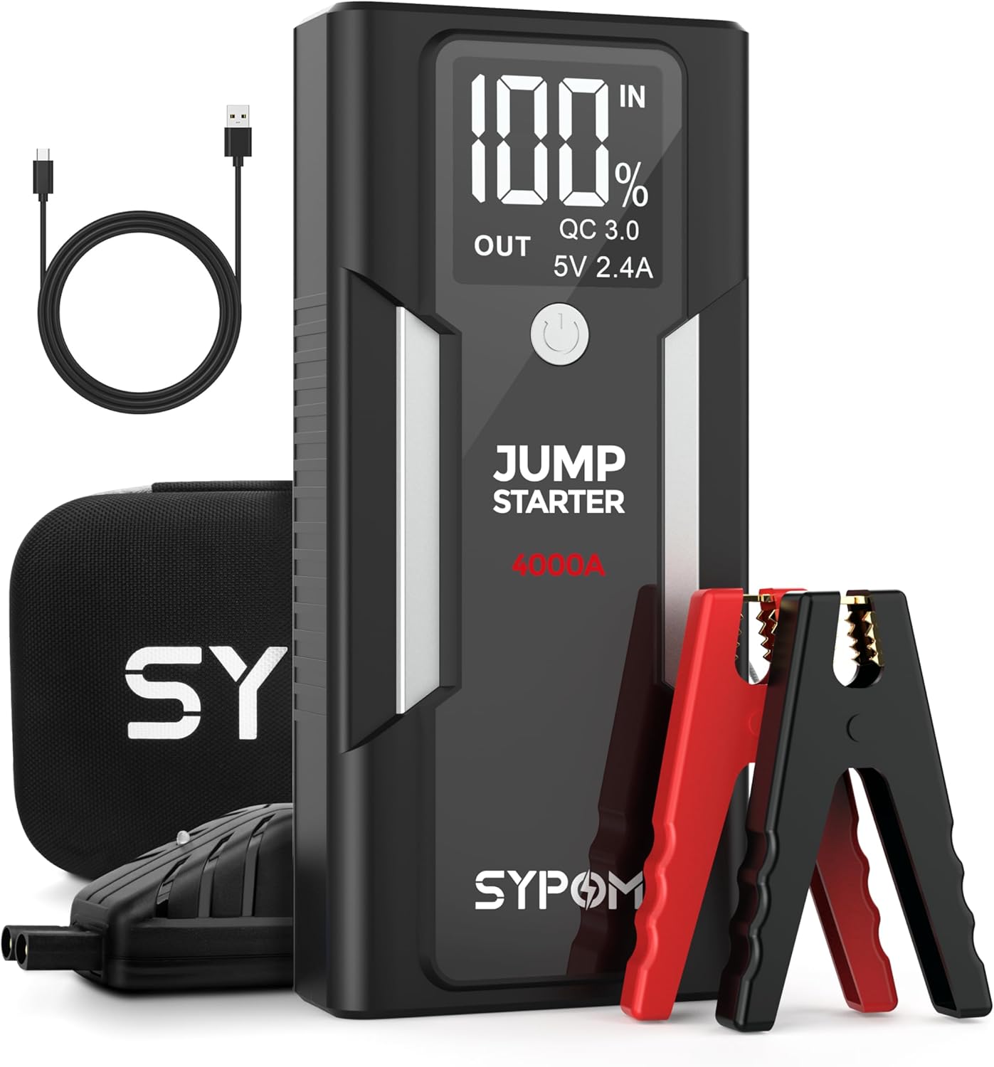 Jump Starter, 4000A Peak Car Battery Jump Starter (for All Gas or Up to 10L Diesel), Portable Car Starter Battery Pack with Extended Smart Jumper Cables,12V Auto Jump Box with LED Light