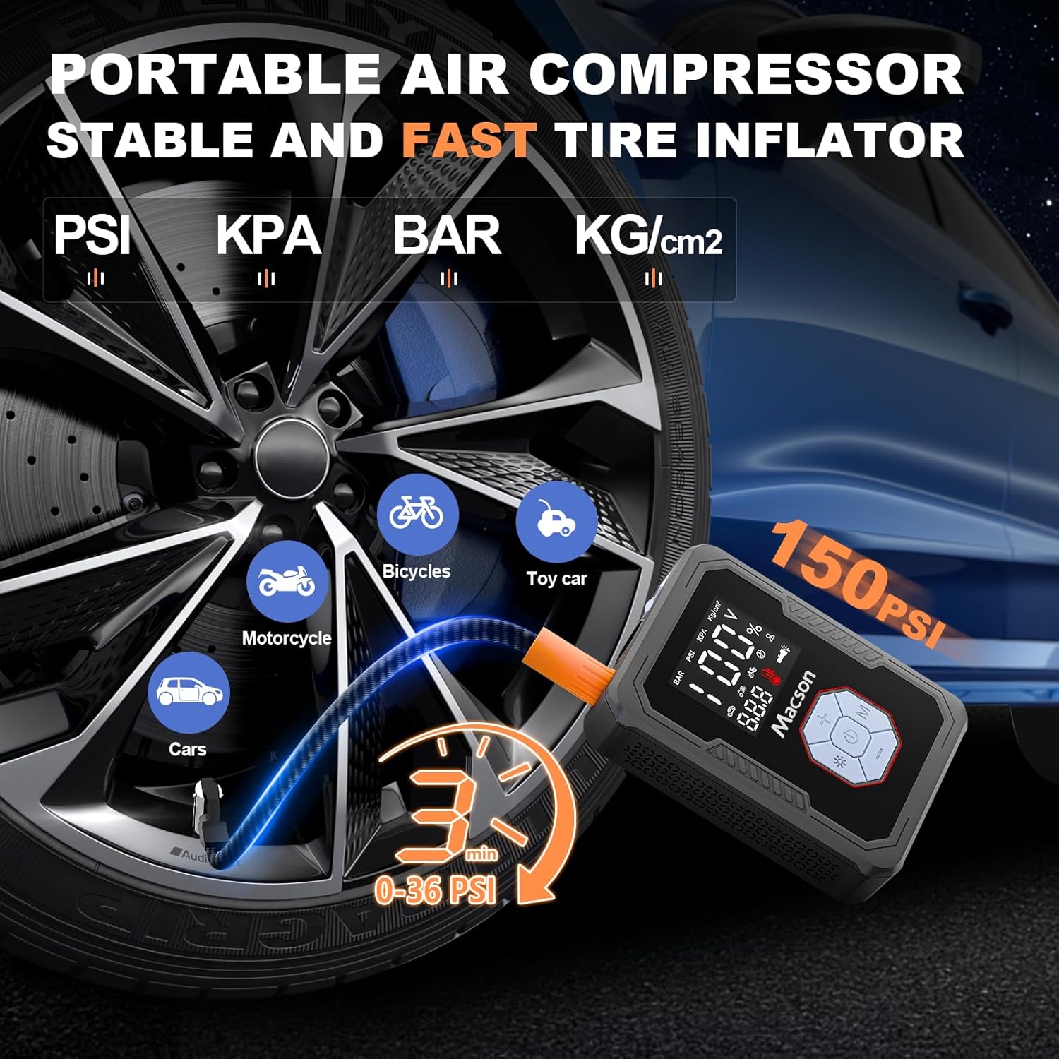 Jump Starter with Air Compressor, 1500A Portable Car Jumper Starter Battery Pack with 150PSI Tire Inflator, 12V Battery Charger Booster with 6 Modes Flashlight (Up 7.5L Gas/5.5L Diesel Engine)