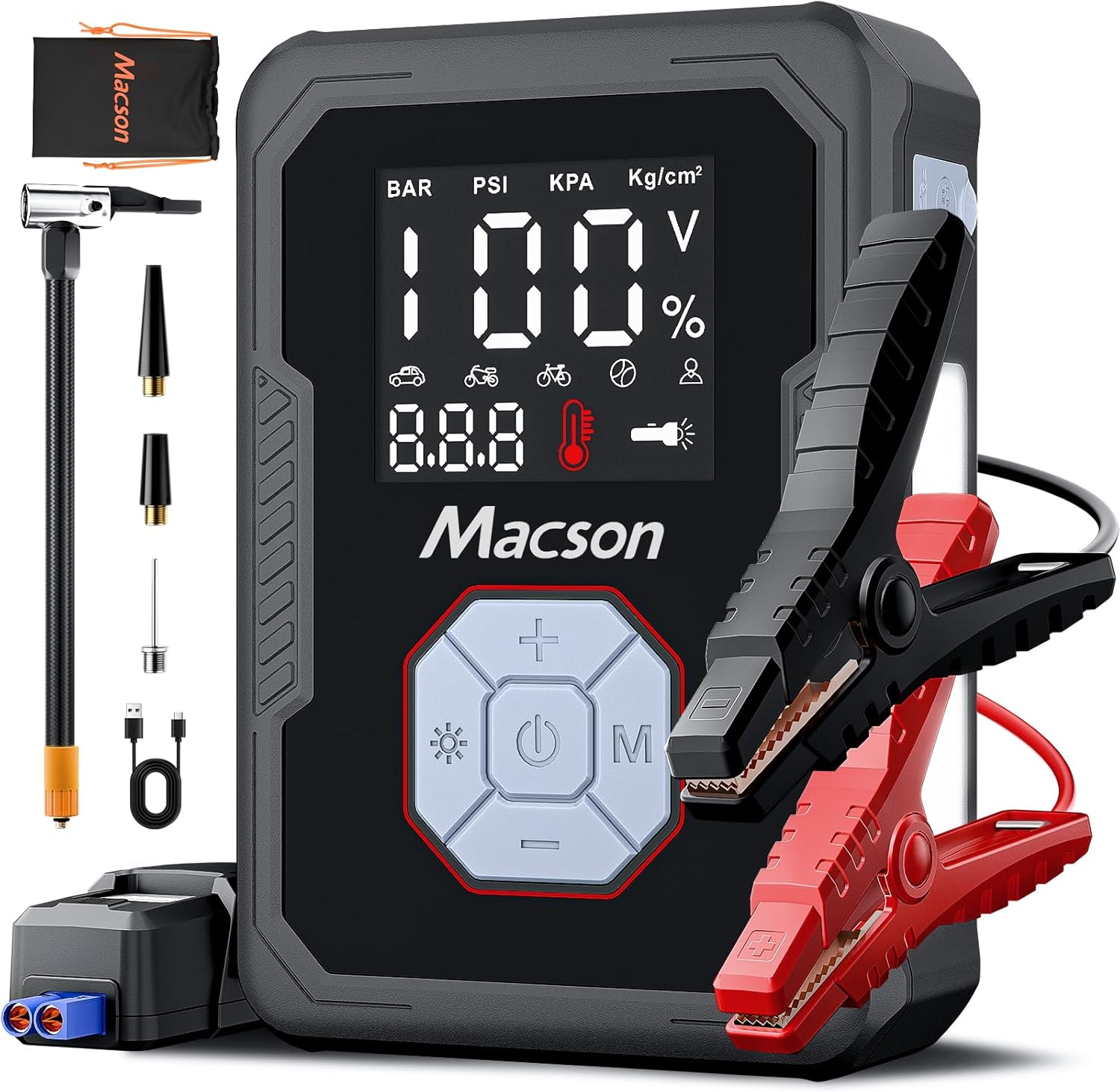 Jump Starter with Air Compressor, 1500A Portable Car Jumper Starter Battery Pack with 150PSI Tire Inflator, 12V Battery Charger Booster with 6 Modes Flashlight (Up 7.5L Gas/5.5L Diesel Engine)